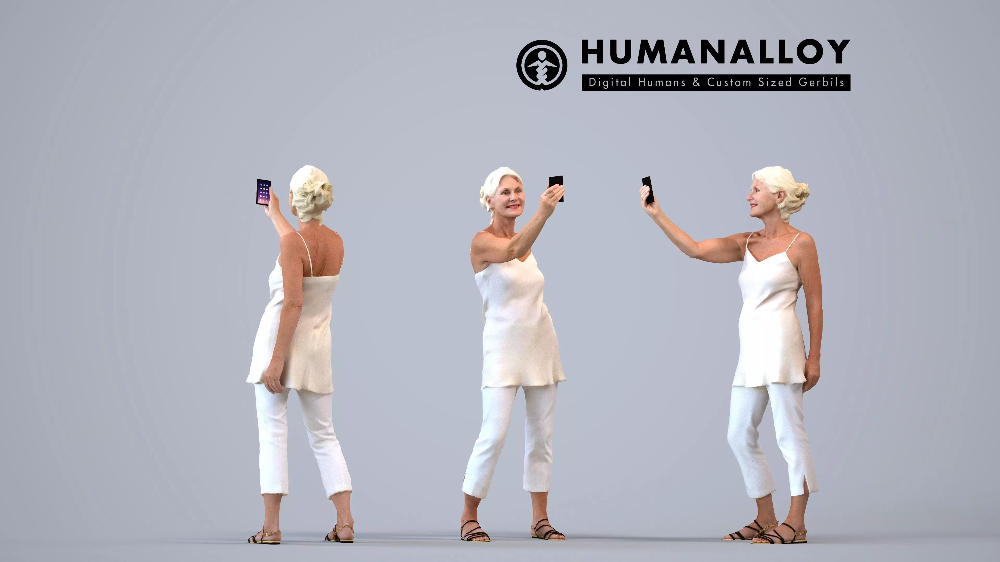 00427Vakil004 - Senior Caucasian woman taking photo with 3D model