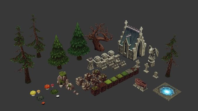 graveyard asset pack Low-poly 3D model
