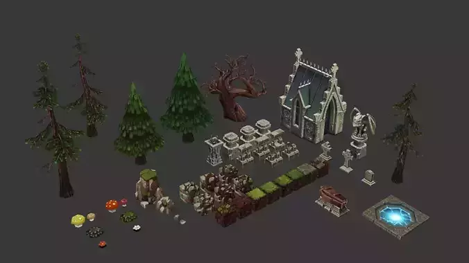 graveyard asset pack Low-poly 3D model