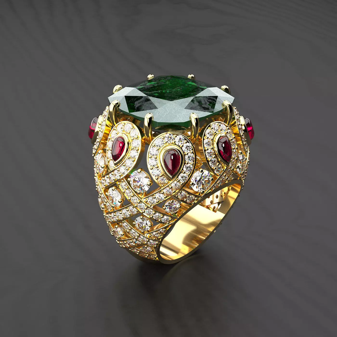 Emerald Ruby and Diamond Ring 3D print model