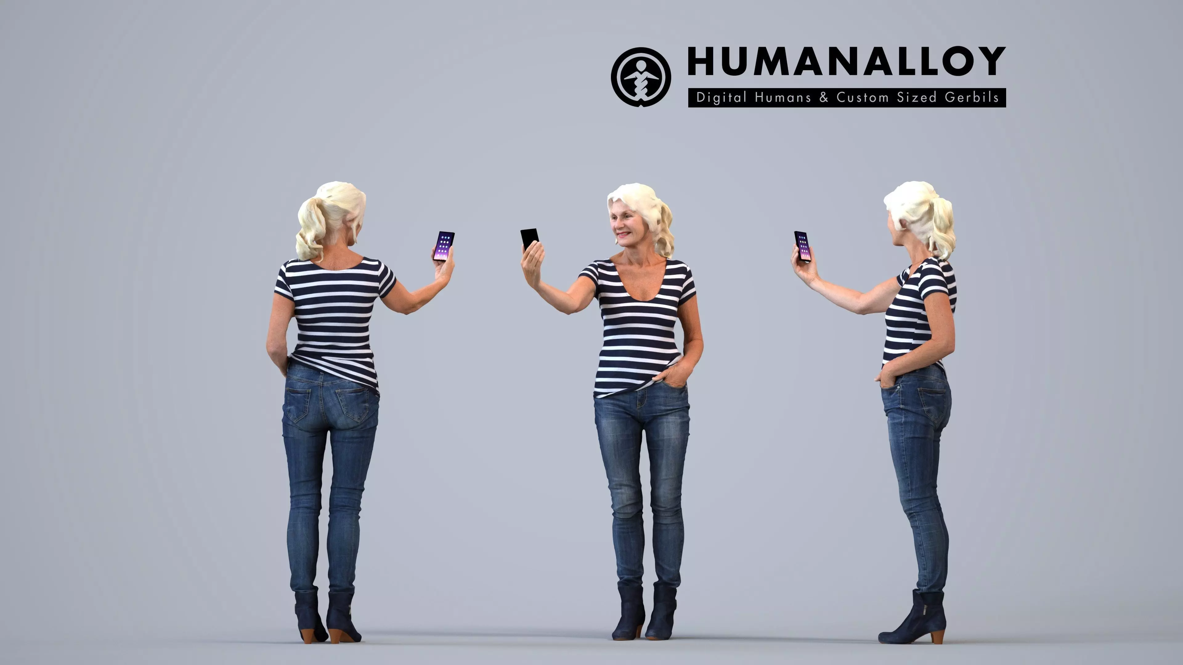 00429Vakil014 - Senior Caucasian woman taking photo with 3D model