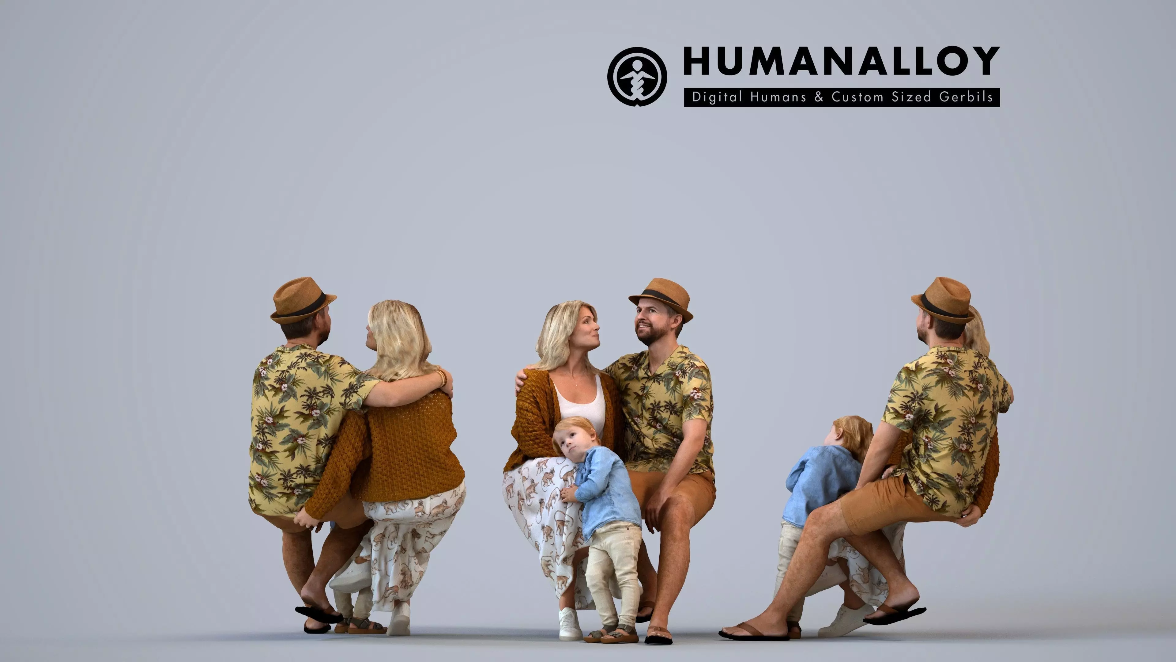 00448Nickolas011 - Adult Caucasian family bonding together at 3D model