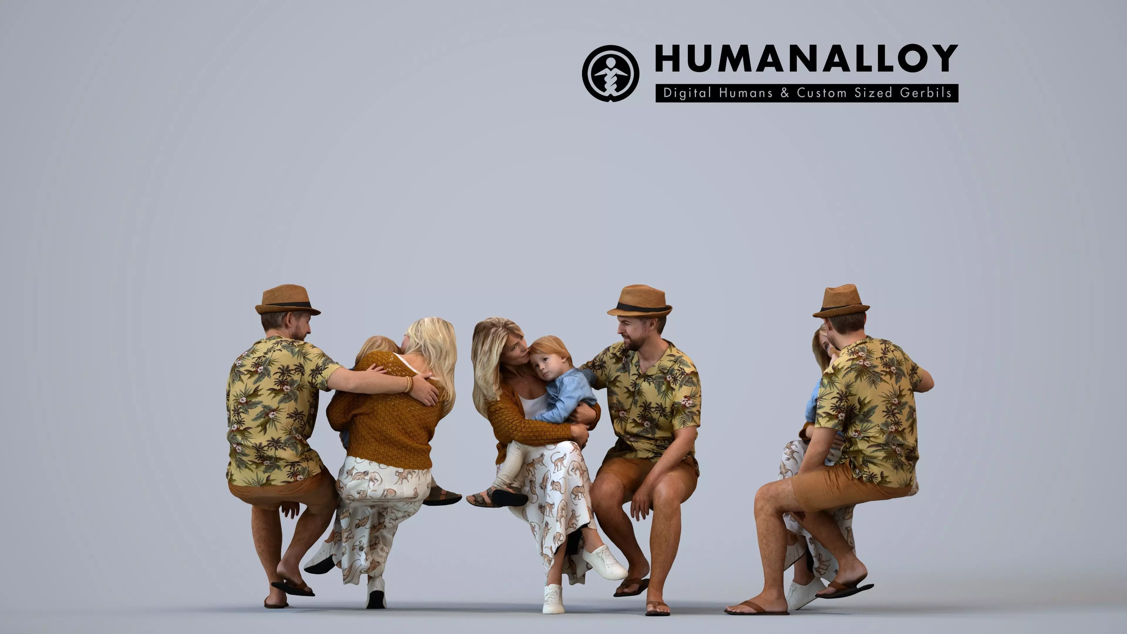 00448Nickolas012 - Adult Caucasian family bonding together at 3D model