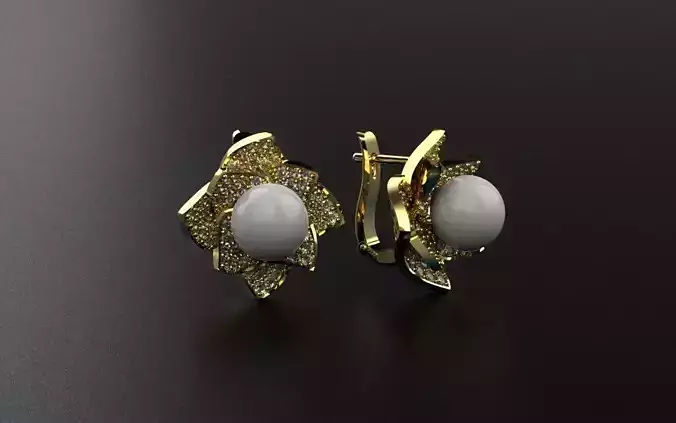 Earring Pearl Flowers - Jewelry 3D - BR-23