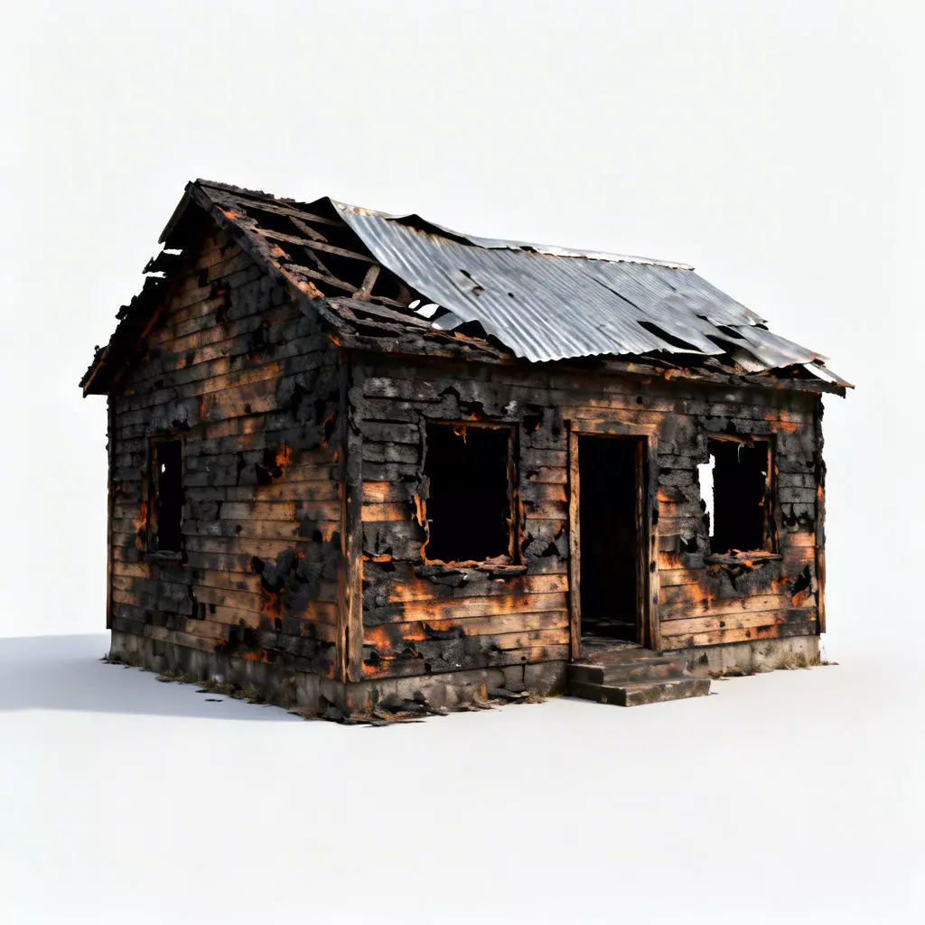 Burned Shotgun House 3D Model 3D Model Low-poly 3D model