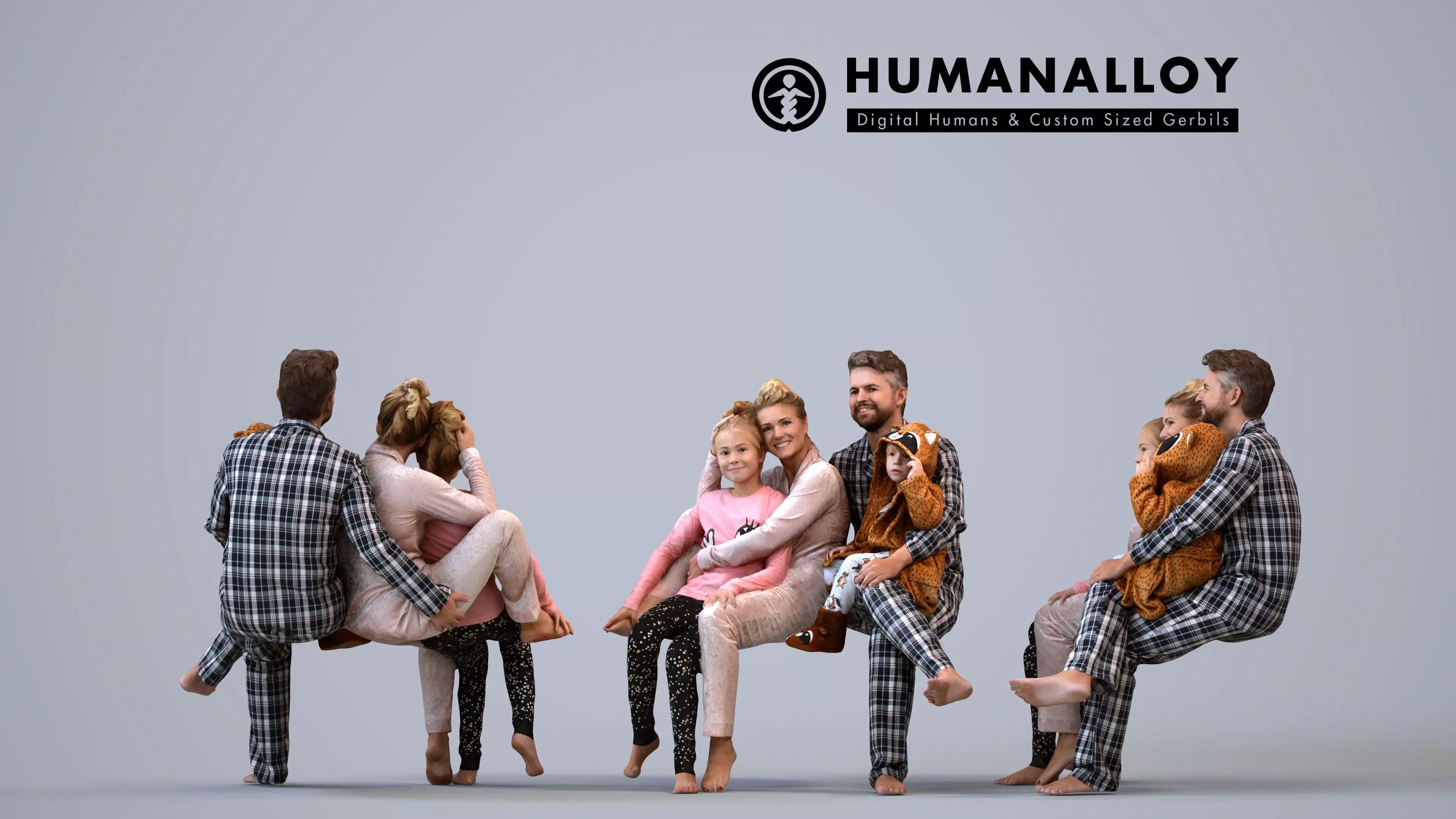 00455Kyrsten004 - Adult Caucasian woman sitting in pajamas with 3D model