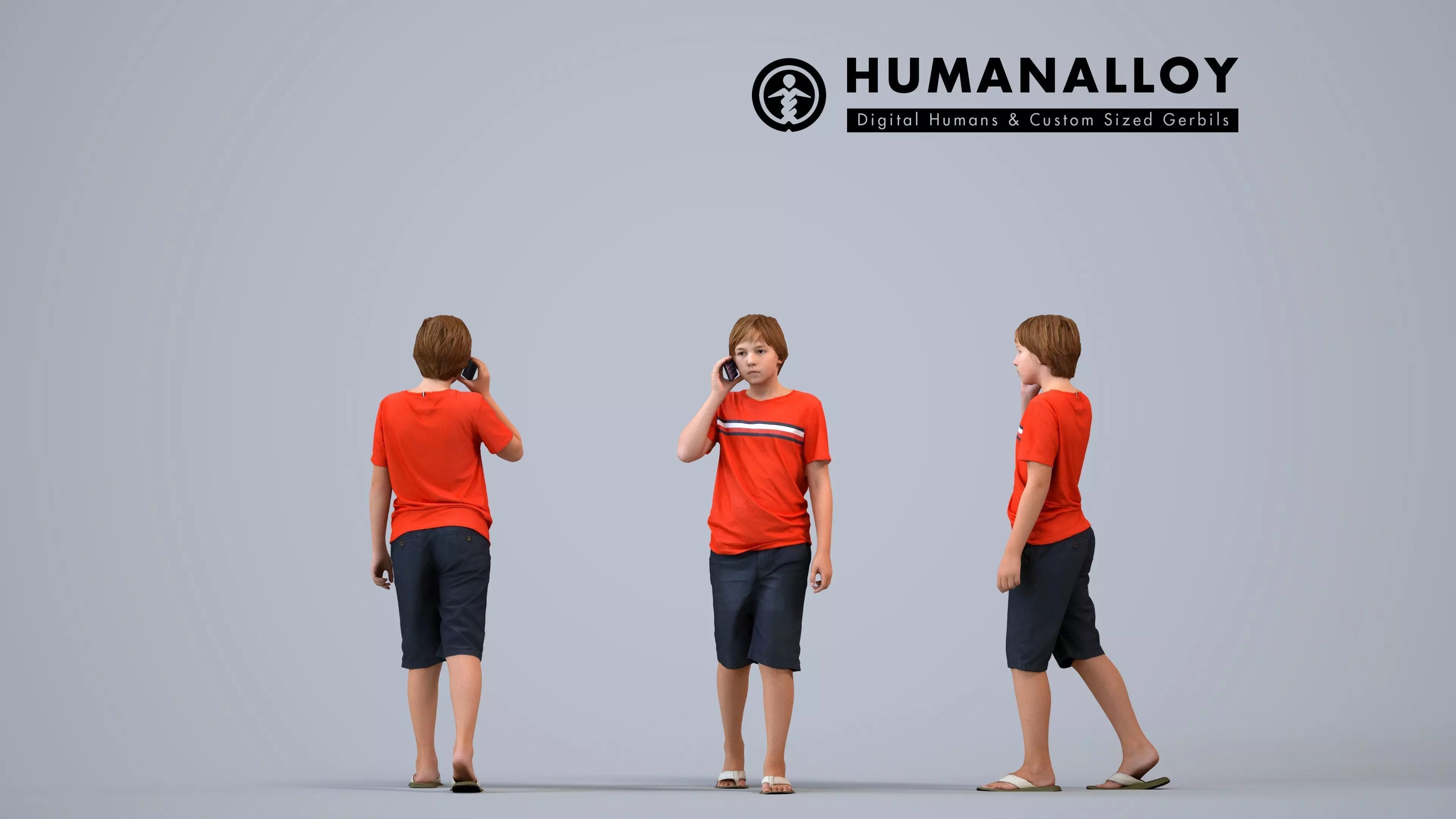 00458Brady006 - Teen Caucasian male walking outdoors calling on 3D model