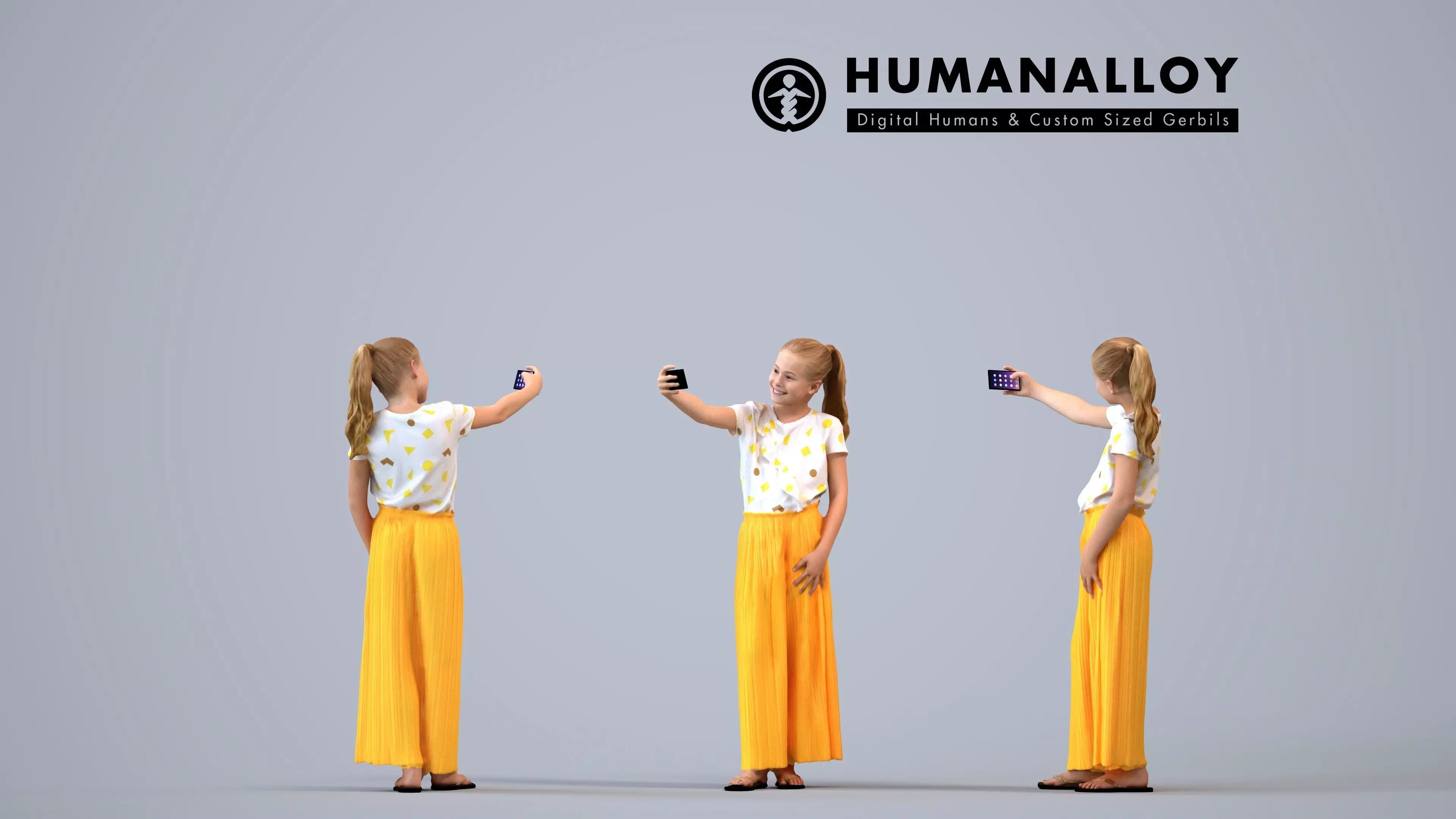 00459Baily014 - Teen Caucasian girl taking smartphone photo in 3D model