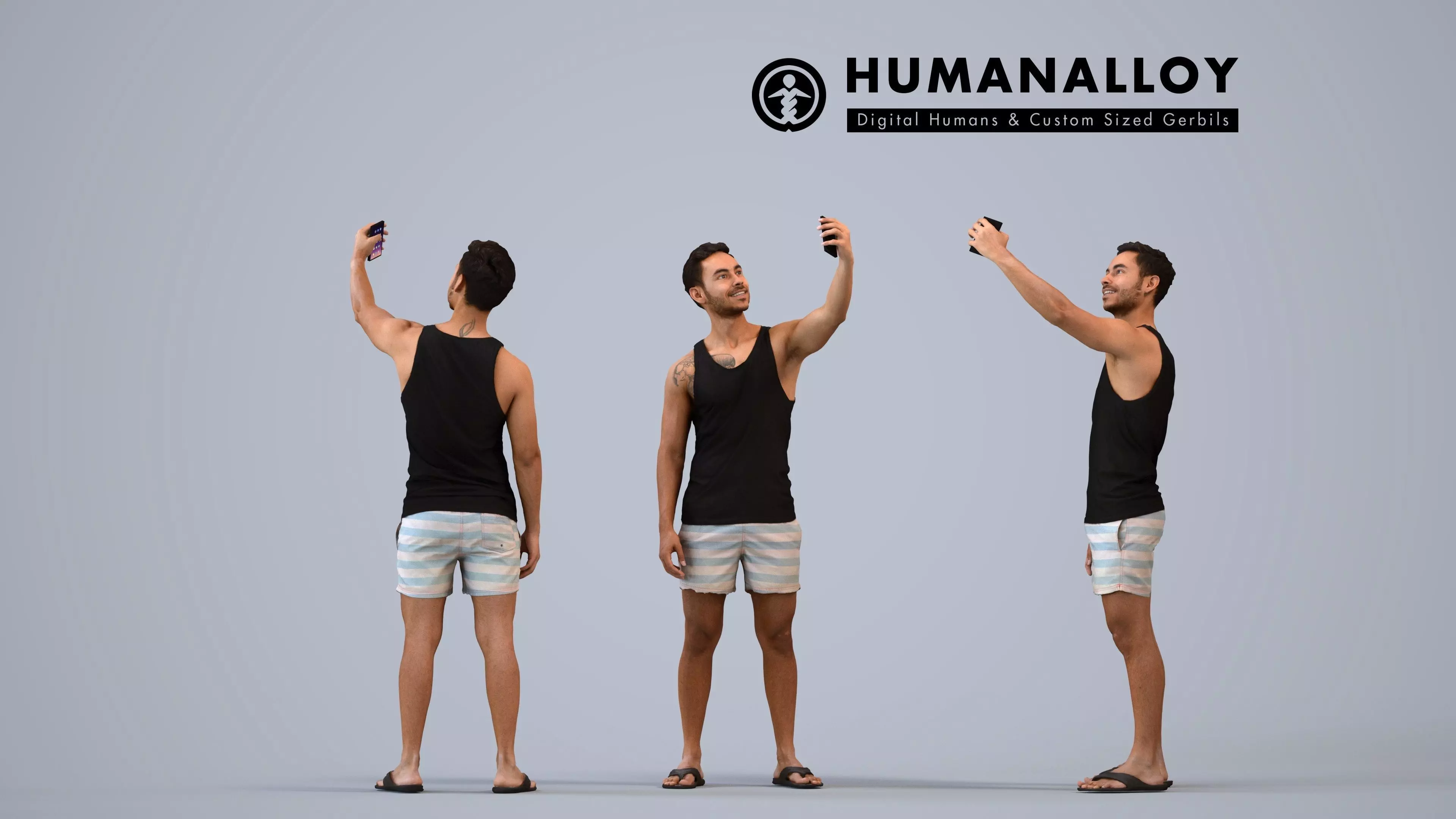 00471Xavier005 - Adult Caucasian man taking photo with 3D model