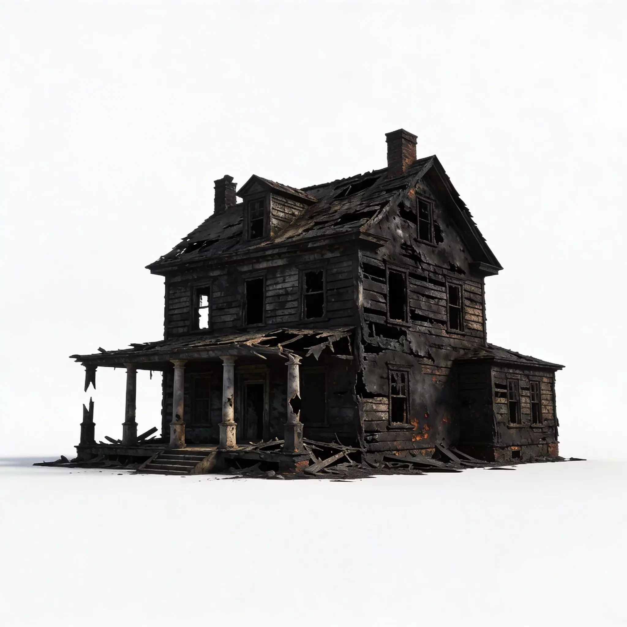 Burned Colonial House 3D Model 3D Model Low-poly 3D model