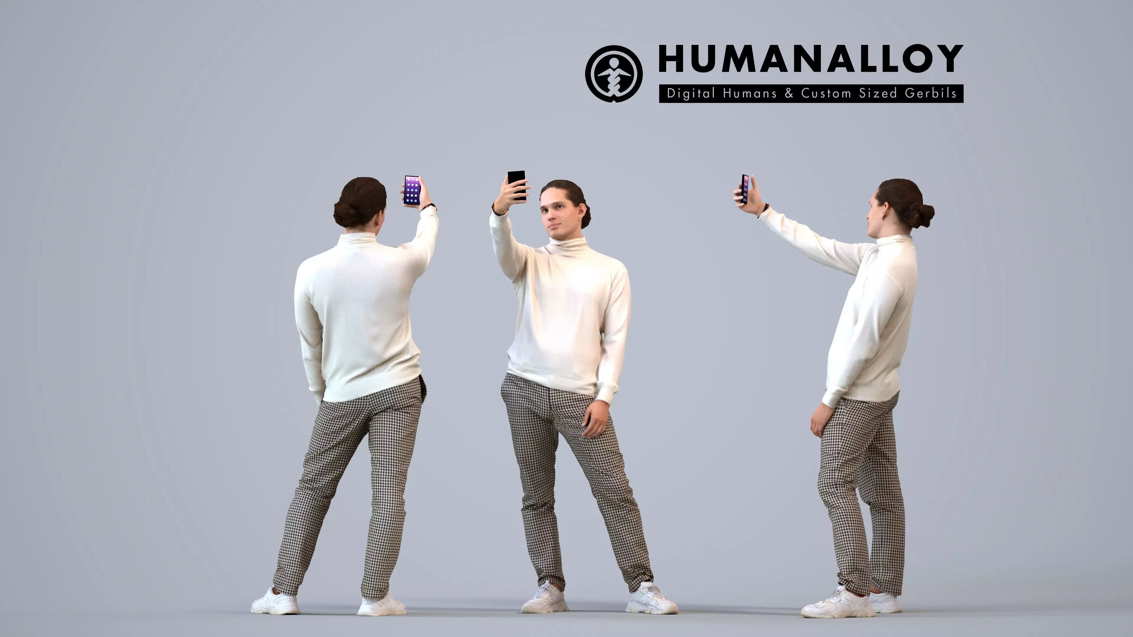 00493Mateo004 - Adult Caucasian man taking photo with 3D model