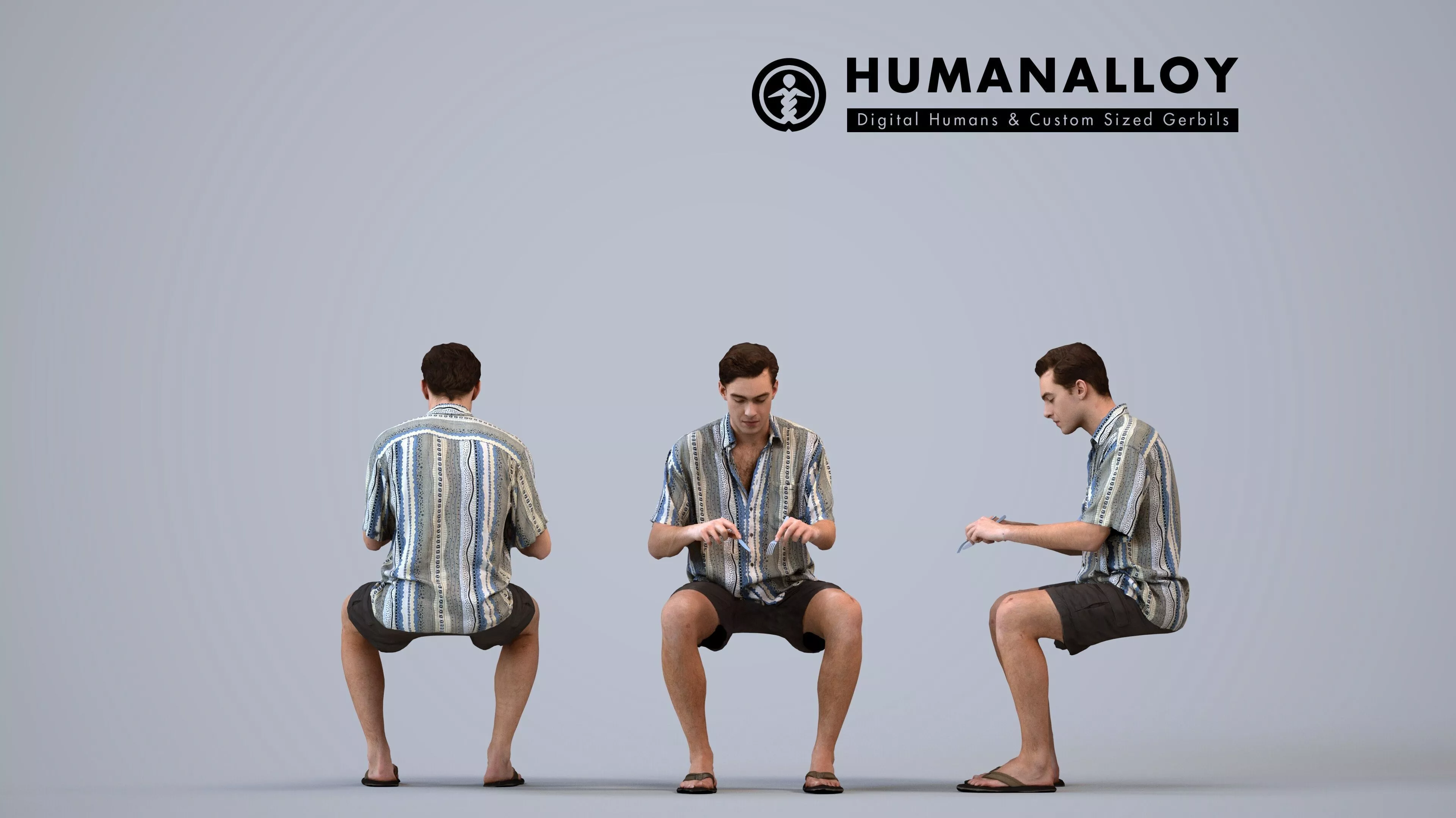00514Gael006 - Adult Caucasian man relaxing at home with 3D model