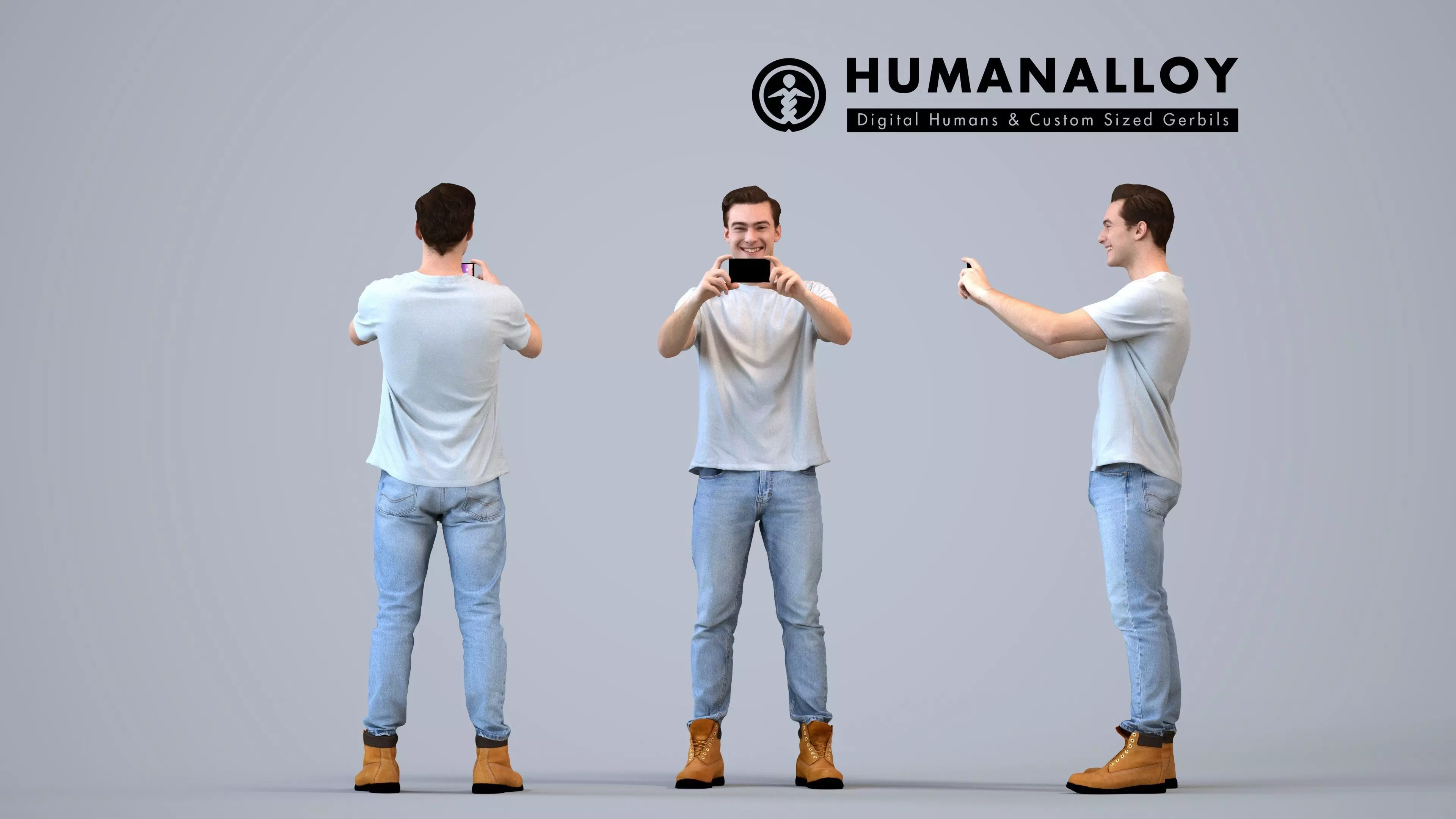 00516Gael005 - Adult Caucasian man standing casually with 3D model