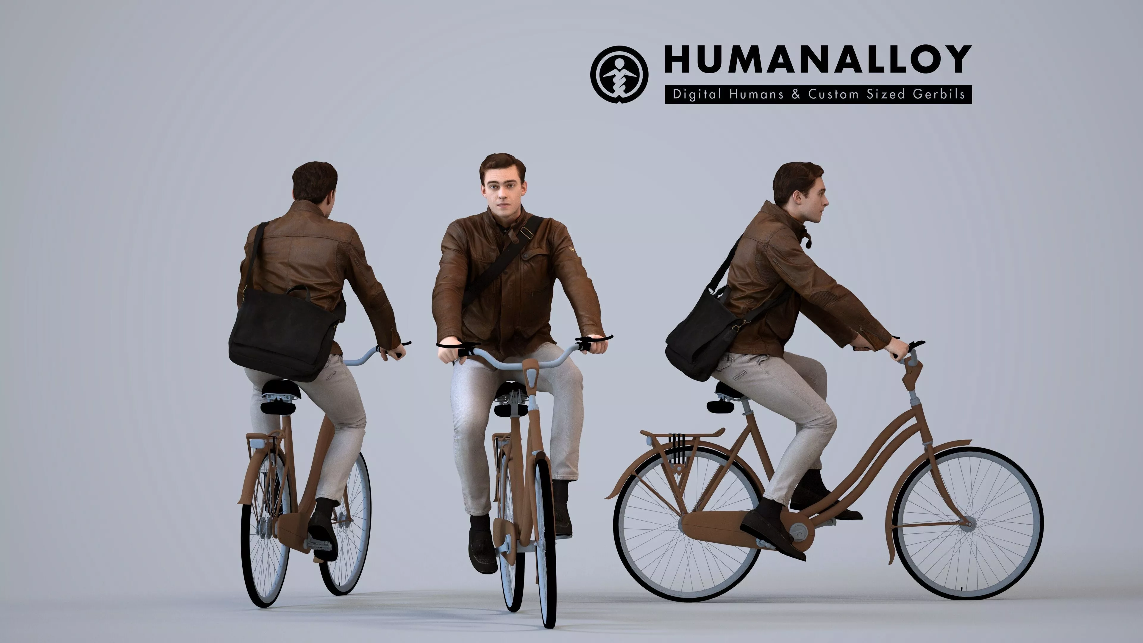 00519Gael014 - Adult Caucasian man cycling with bag wearing 3D model