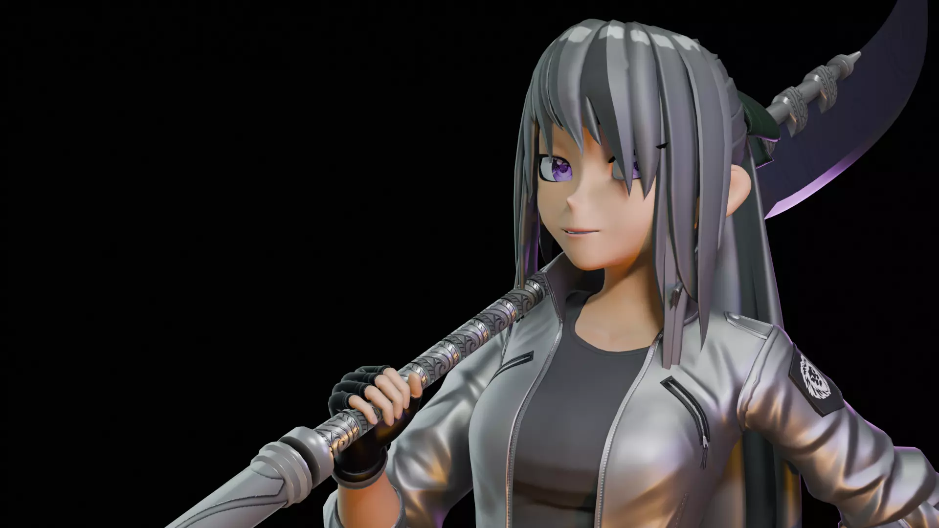 Stylized Anime Warrior Girl 3D Game Ready Model - Scythe Weapon 3D model