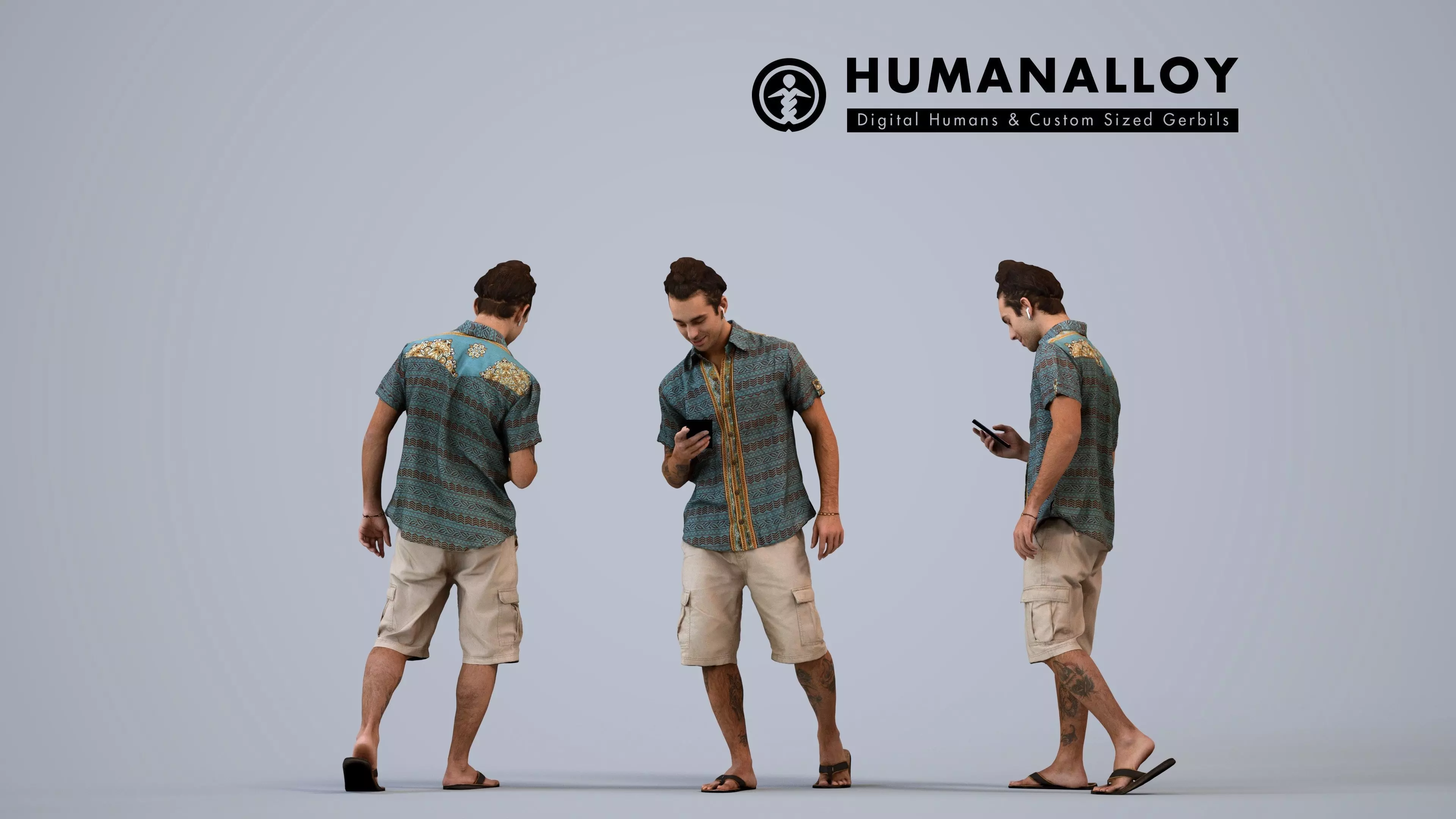 00525Carlos005 - Adult Caucasian man walking outdoors with 3D model