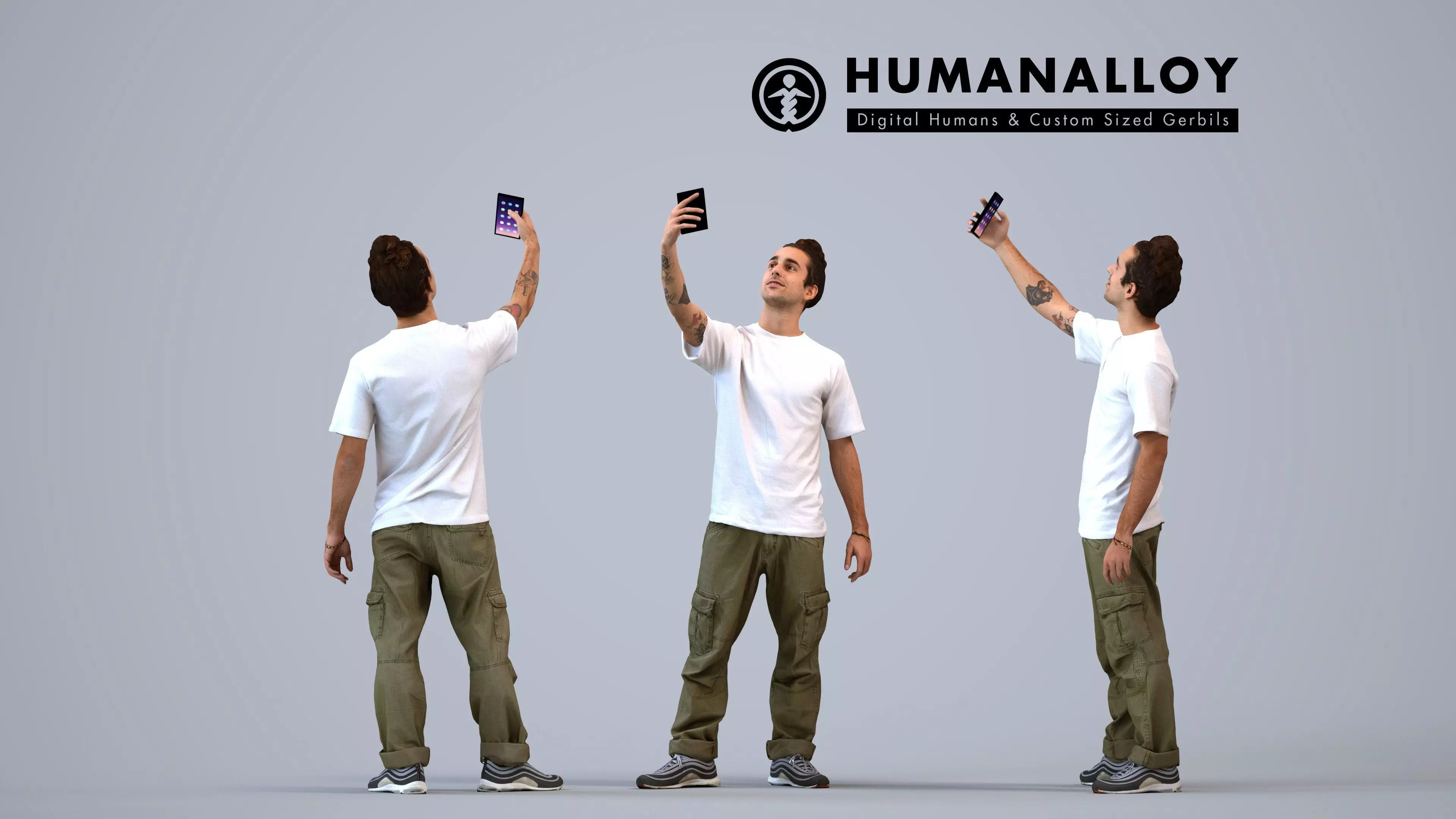 00528Carlos004 - Adult Caucasian man taking photo with 3D model