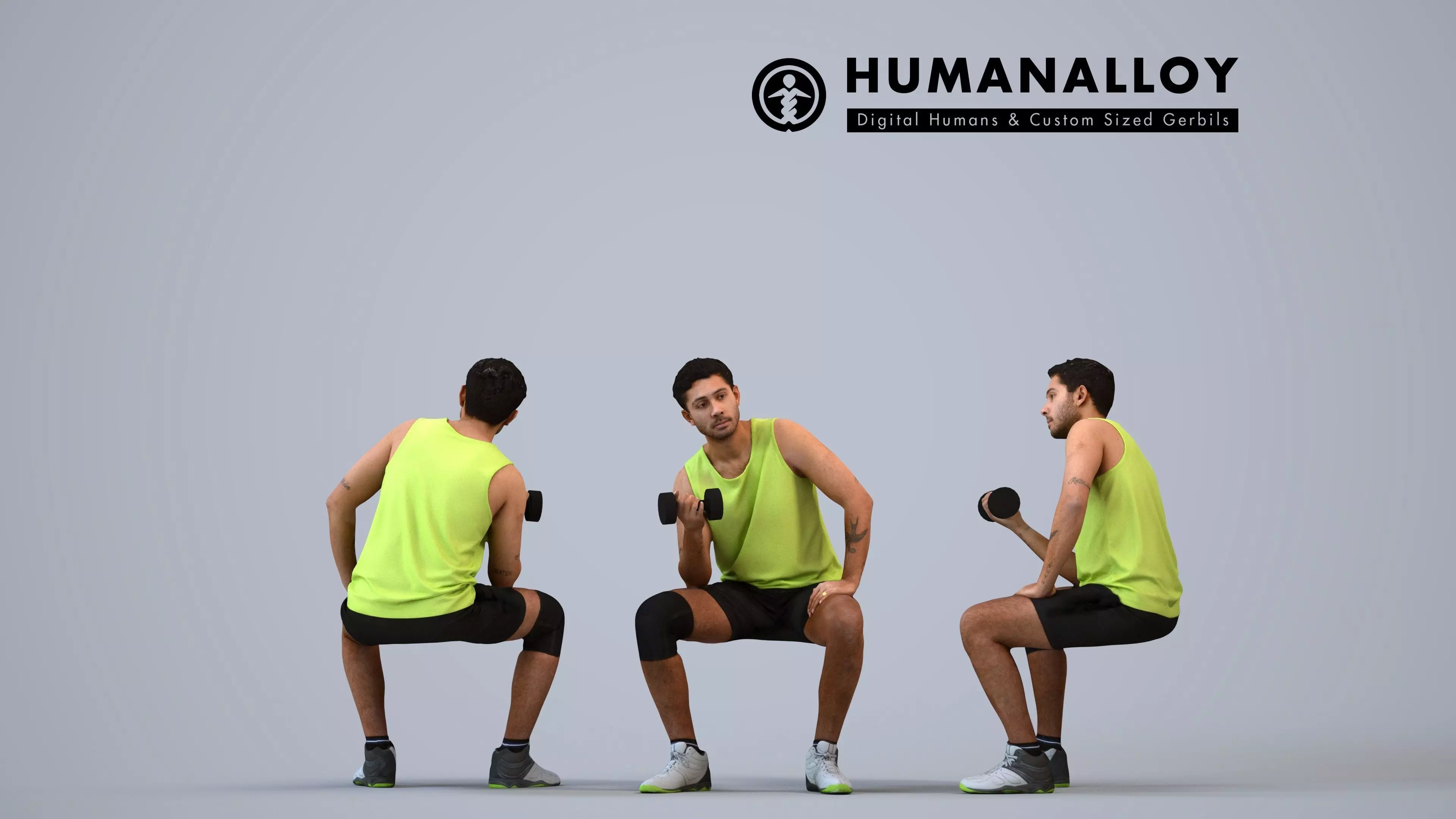 00533Levi005 - Adult Caucasian male crouching during exercise 3D model