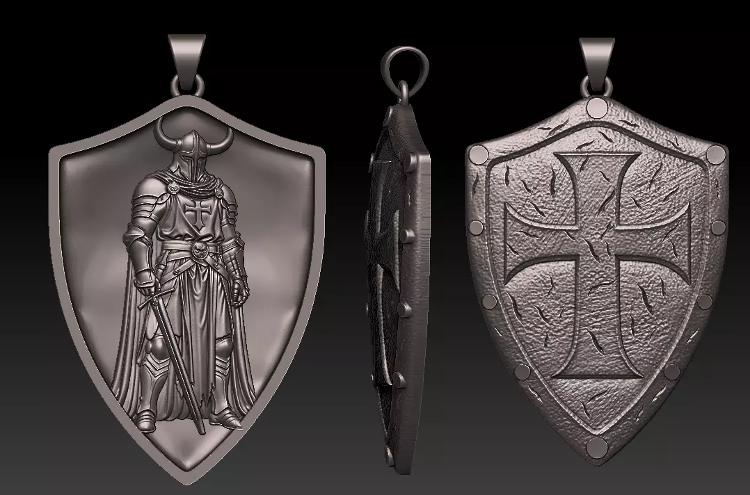 Templar Knight Shield Pendant 3D Model 3D print model