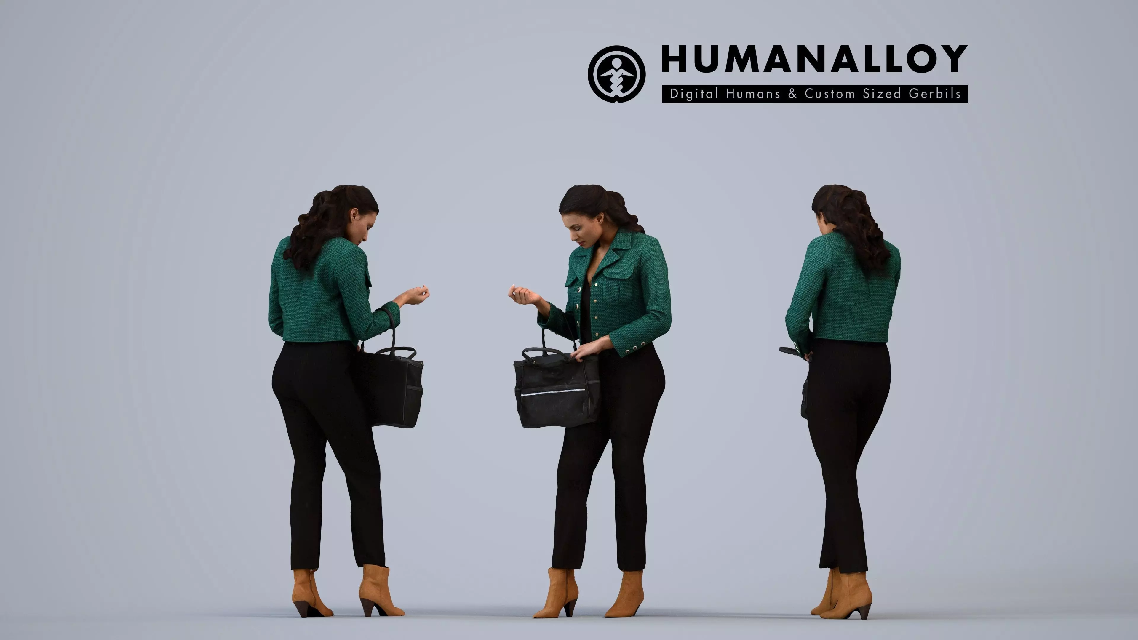 00541Helen003 - Adult Indian woman standing in office with 3D model