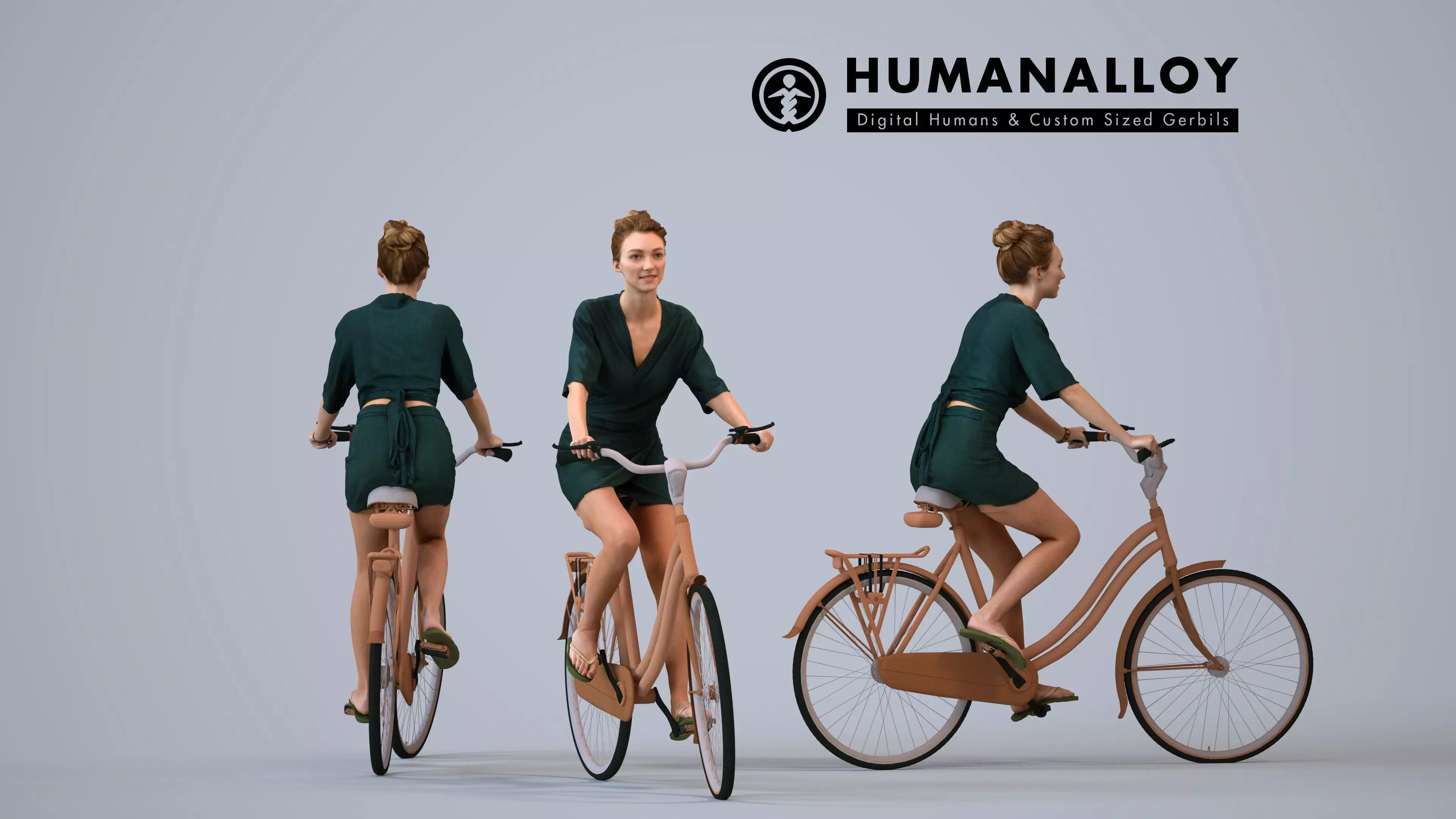 00559Maghan002 - Adult Caucasian woman cycling through public 3D model