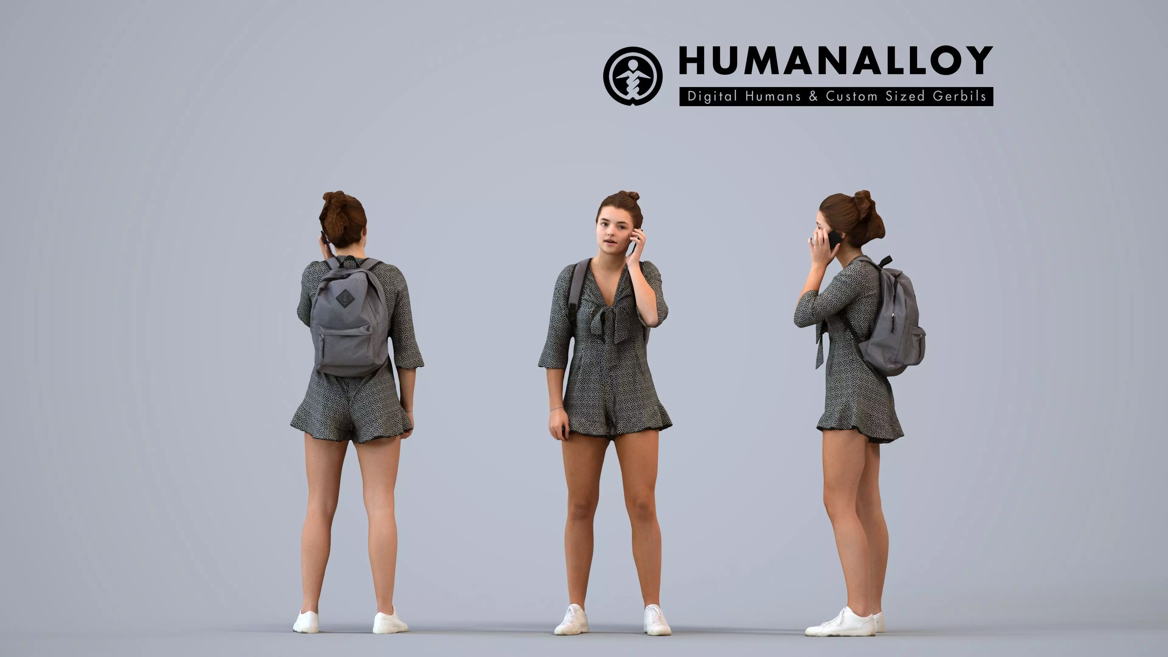 00579Bella002 - Teen Caucasian girl calling with smartphone at 3D model