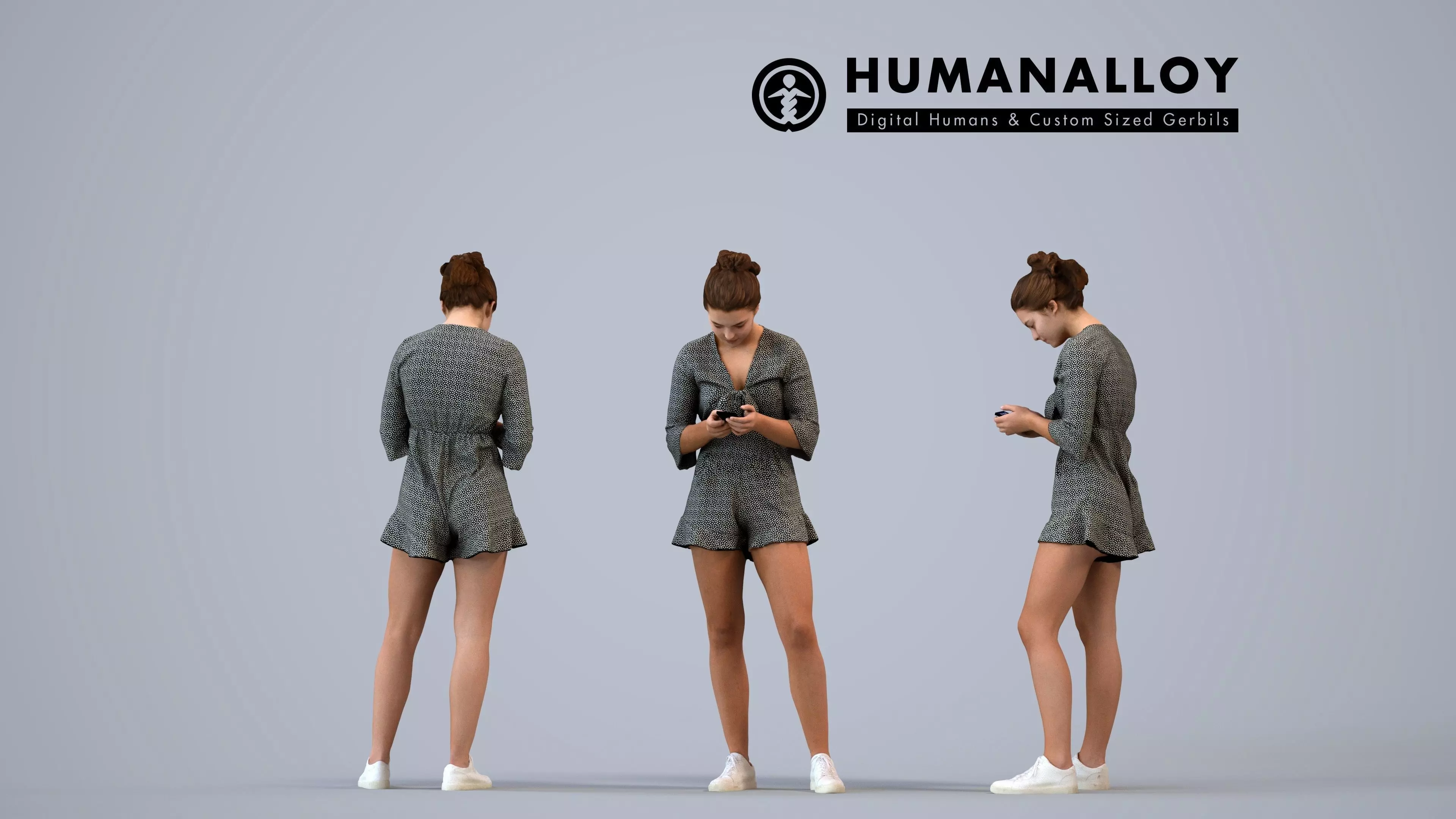 00579Bella006 - Teen Caucasian girl standing with smartphone in 3D model