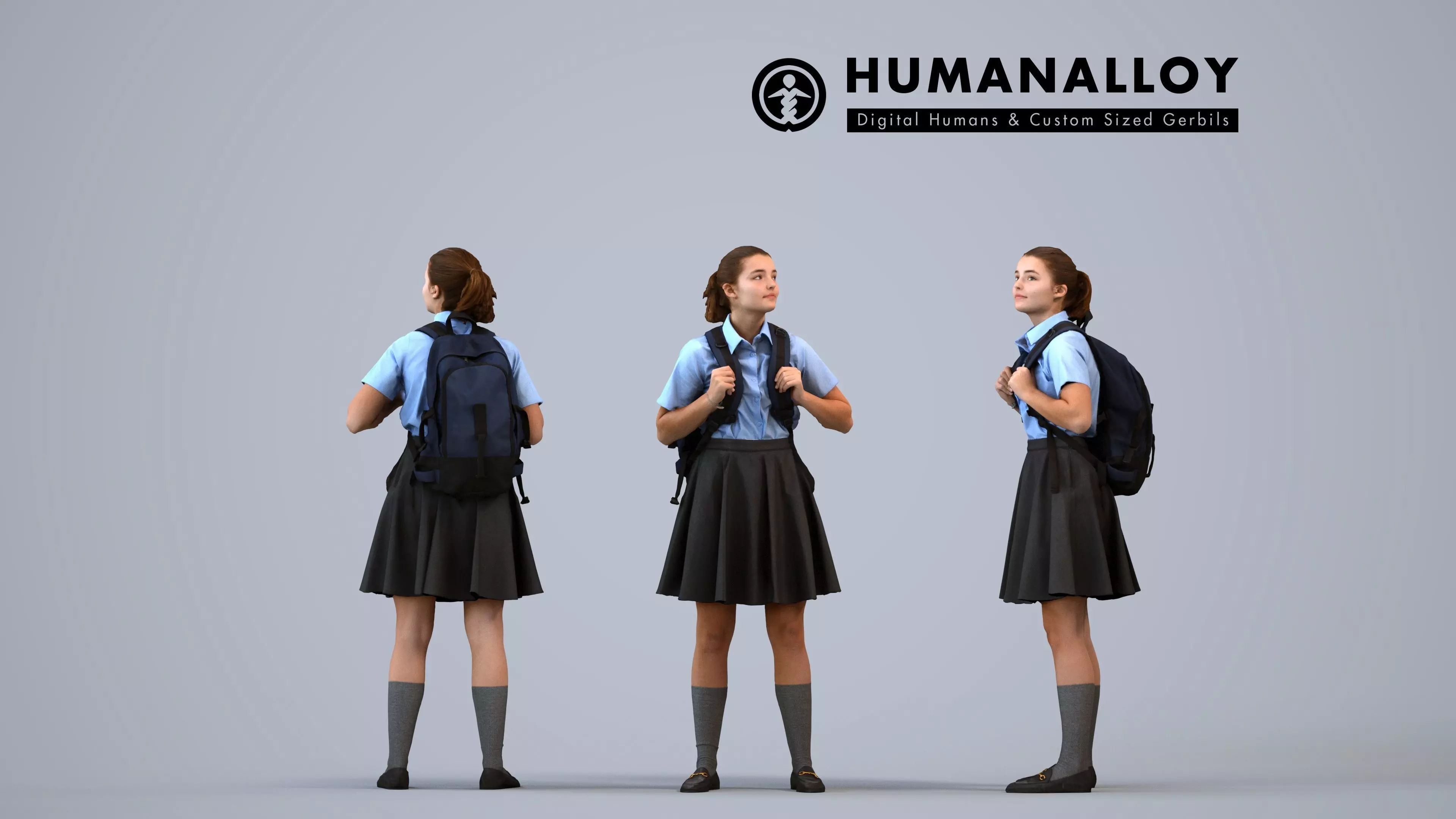 00581Bella003 - Teen Caucasian female waiting at school with 3D model