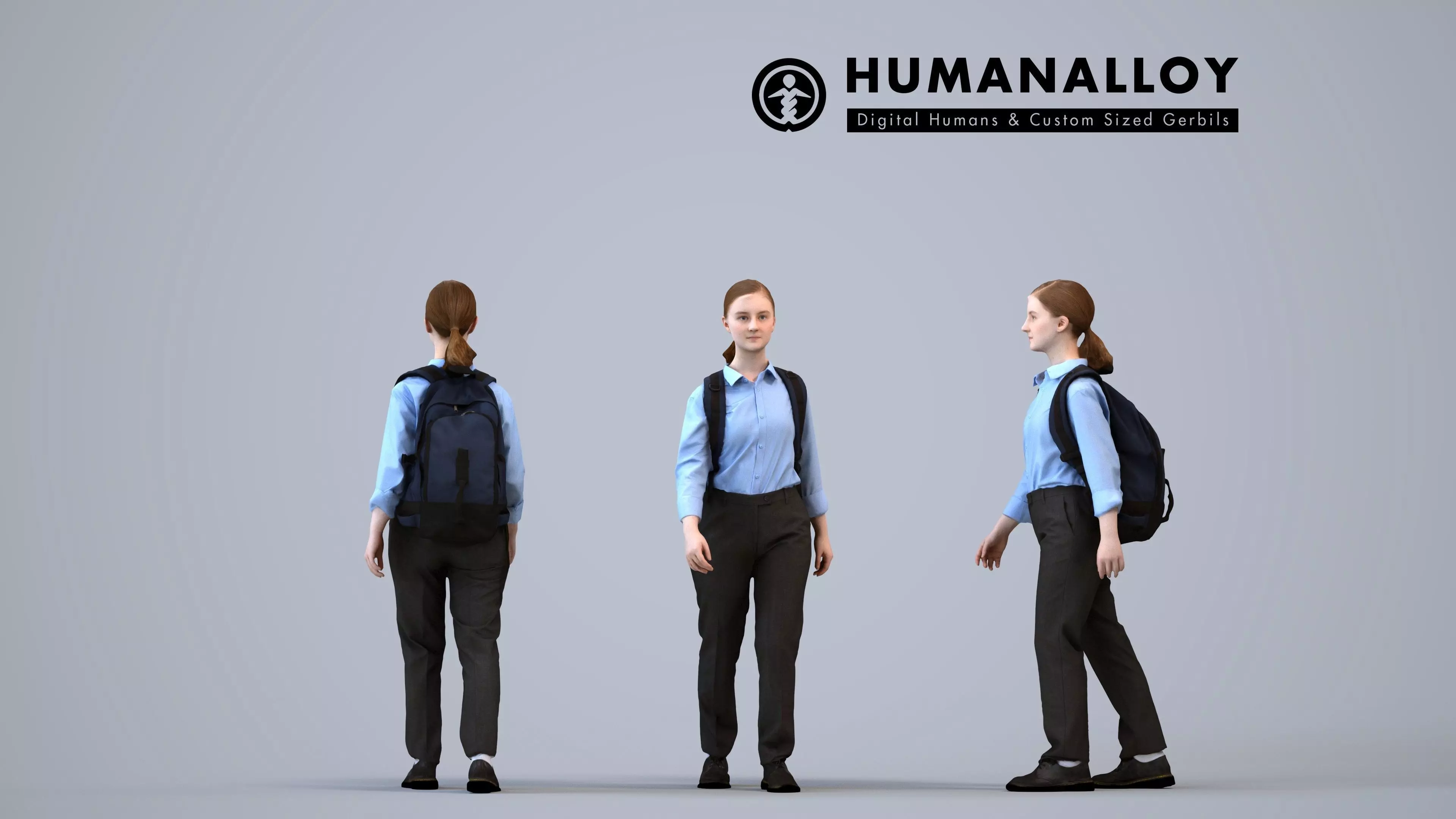 00582Poppy003 - Teen Caucasian female waiting at school with 3D model