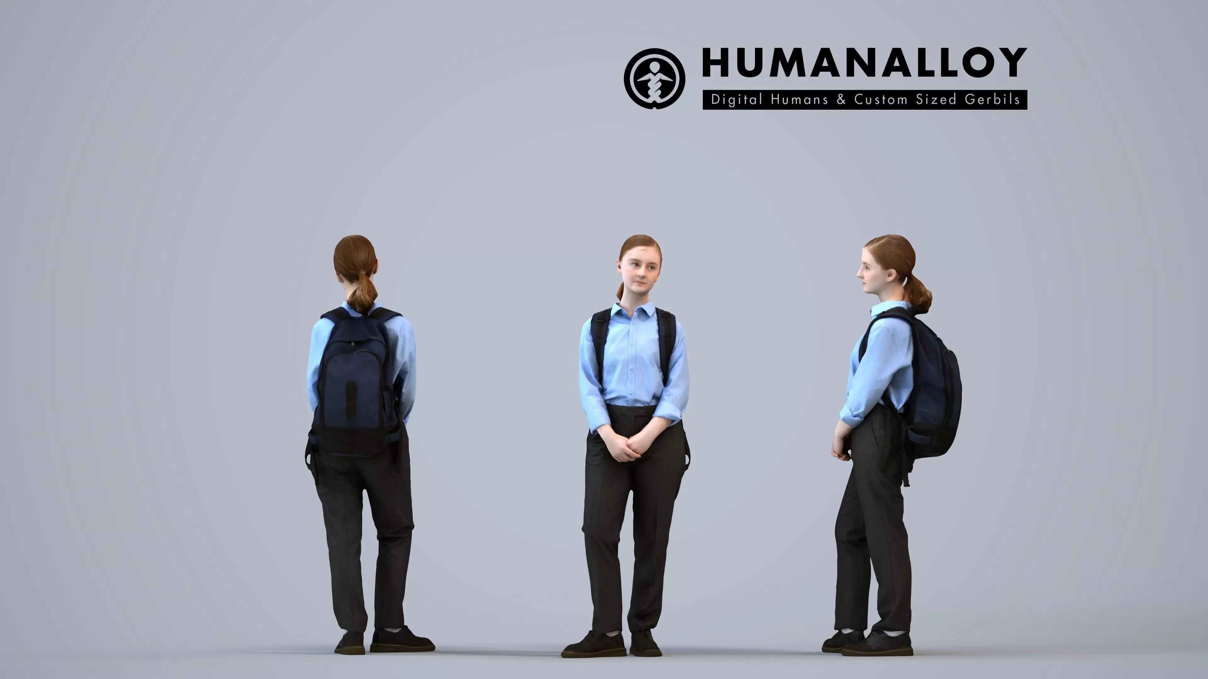 00582Poppy004 - Teen Caucasian female waiting at school with 3D model