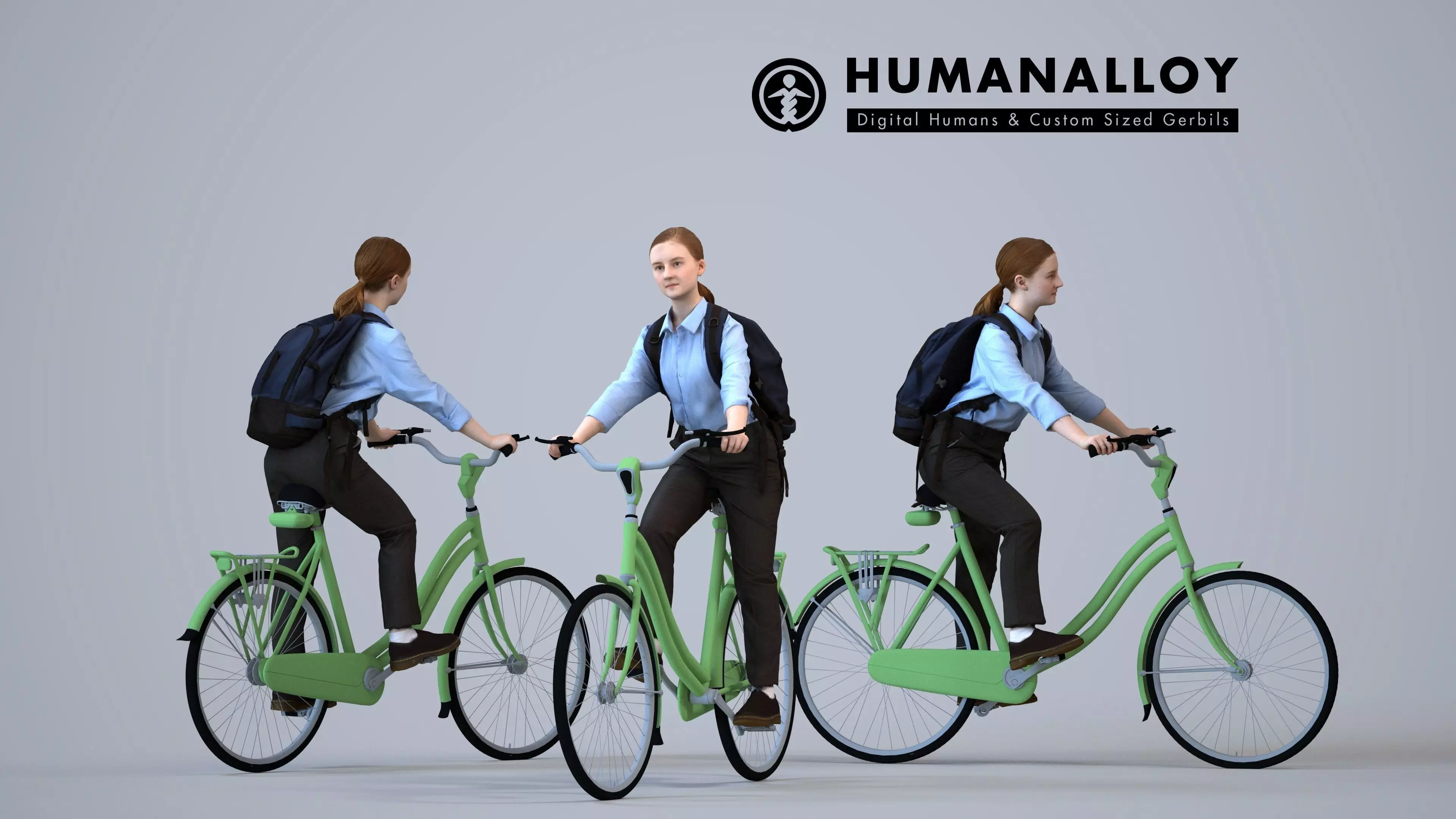 00582Poppy012 - Teen Caucasian female cycling through public 3D model