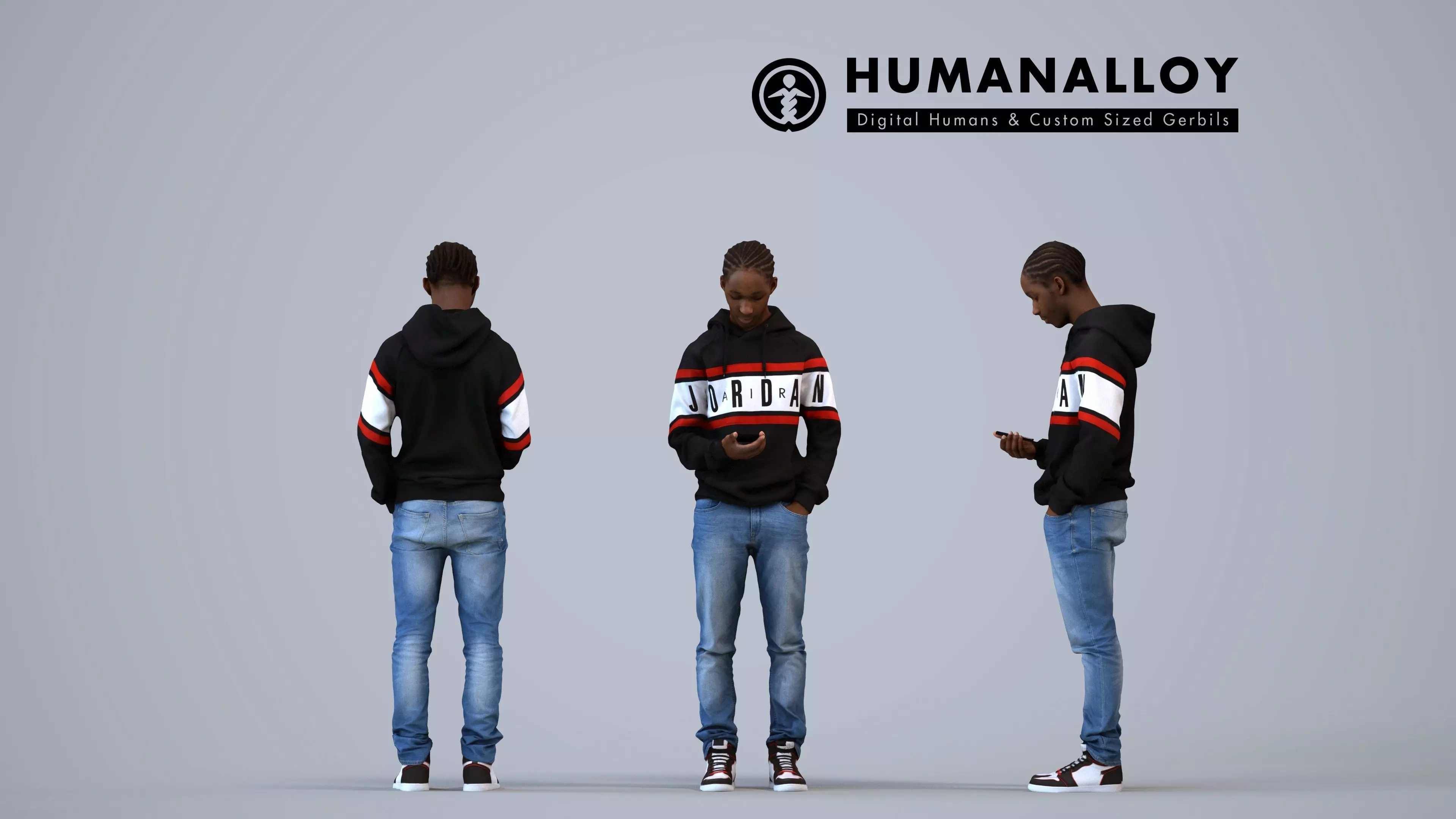 00585Jimmy003 - Teen Black male standing outdoors with 3D model