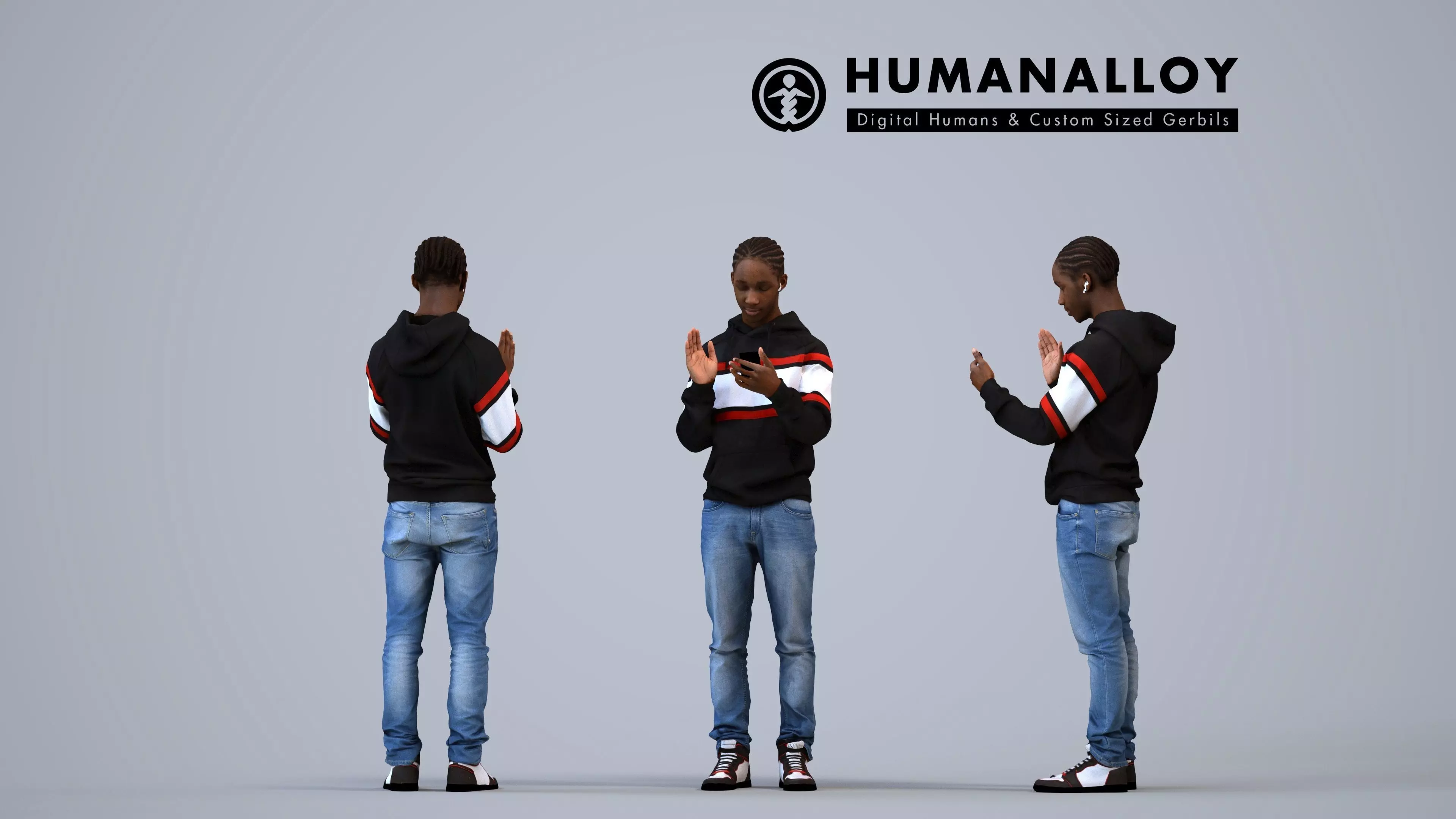 00585Jimmy006 - Teen Black male standing with smartphone in 3D model