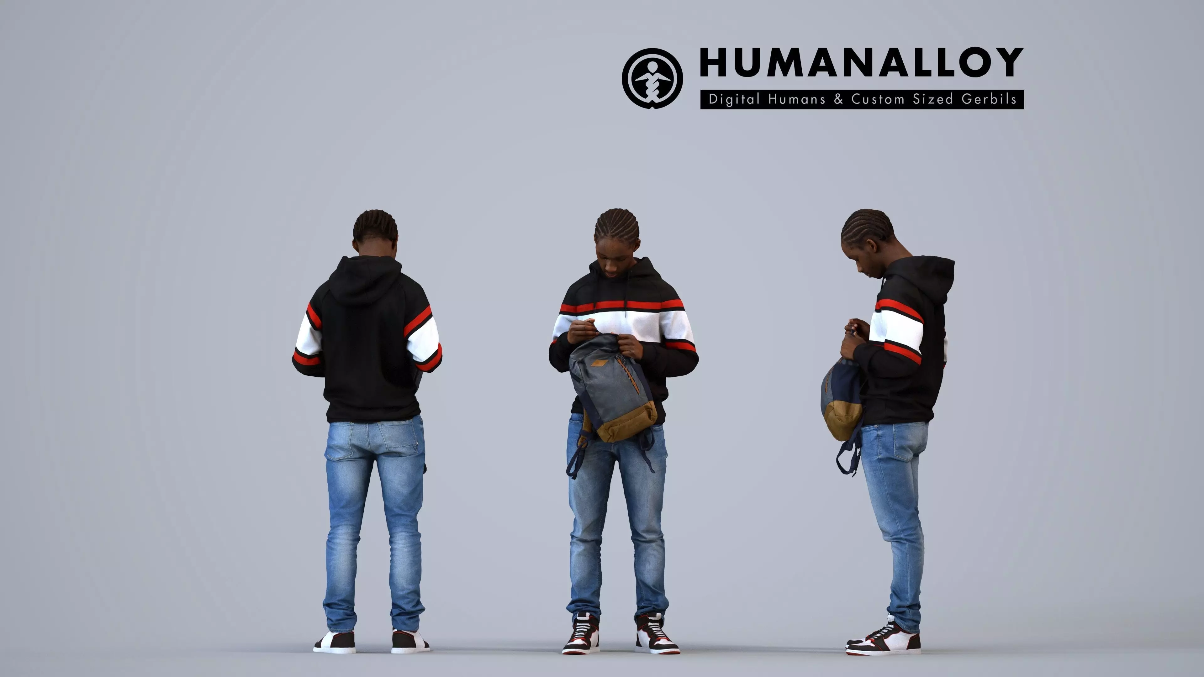 00585Jimmy009 - Teen Black male waiting at school with bag in 3D model