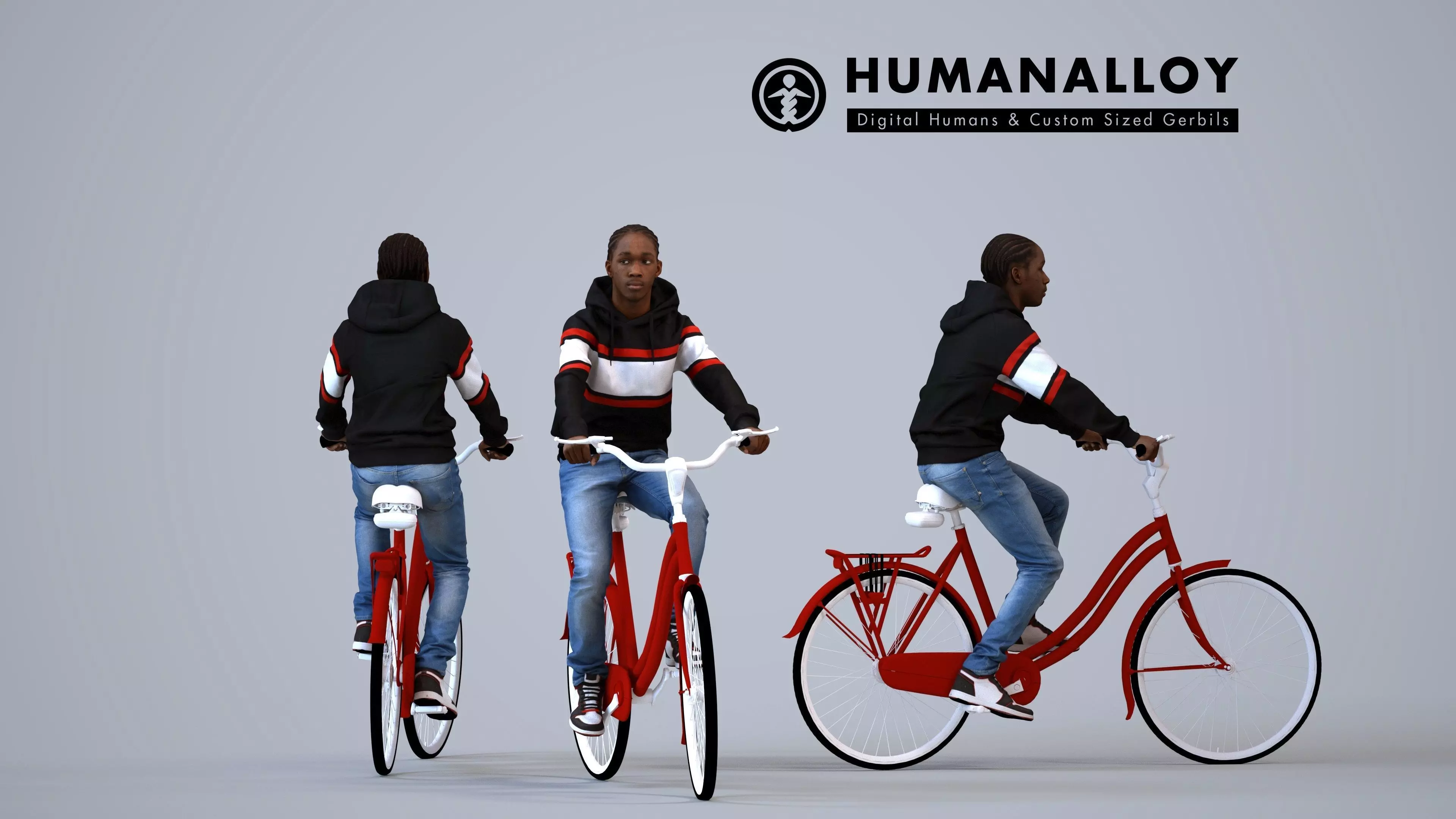 00585Jimmy017 - Teen Black male cycling through public space in 3D model