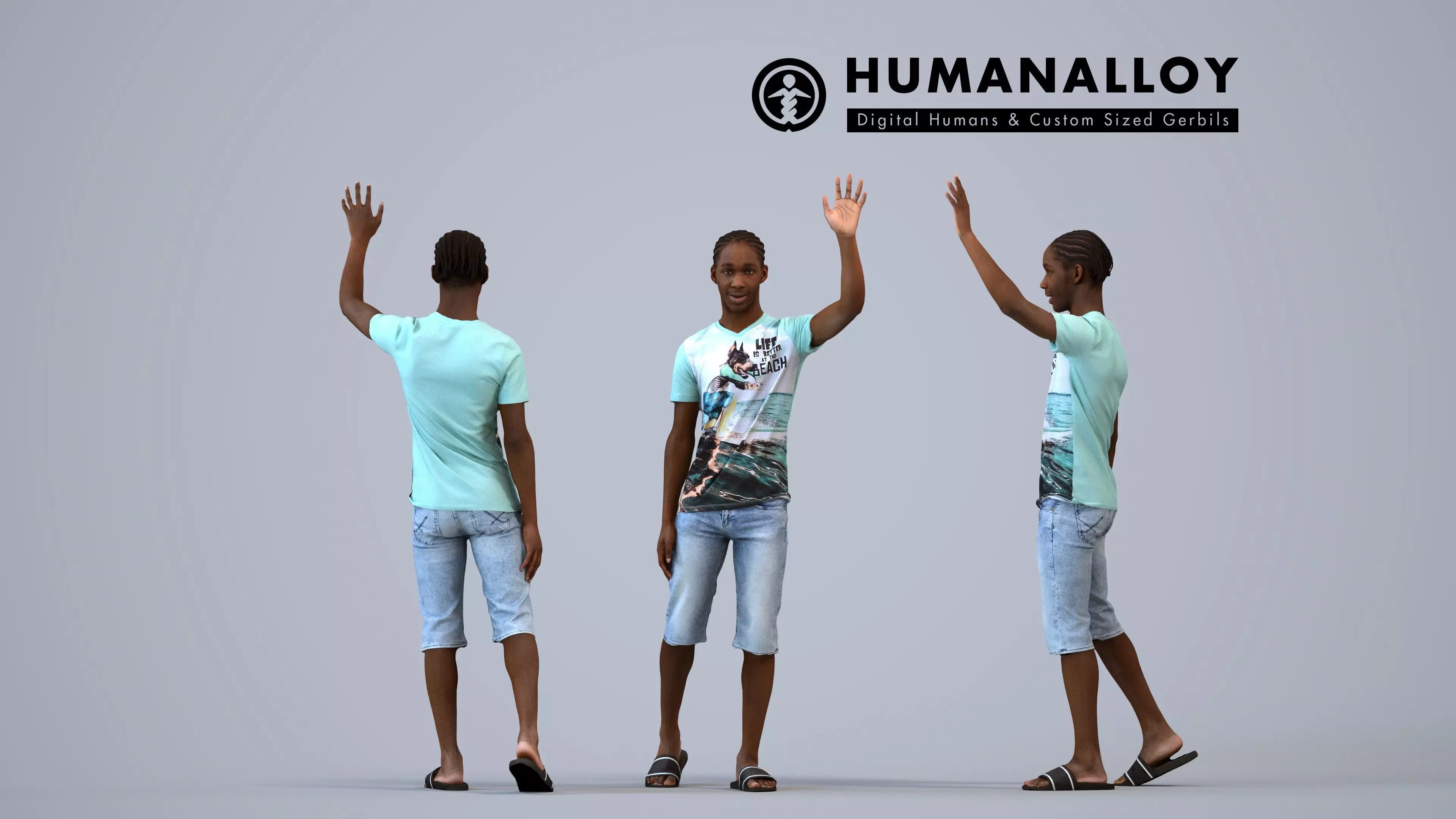 00589Jimmy004 - Teen Black boy waving in casual summer clothing 3D model