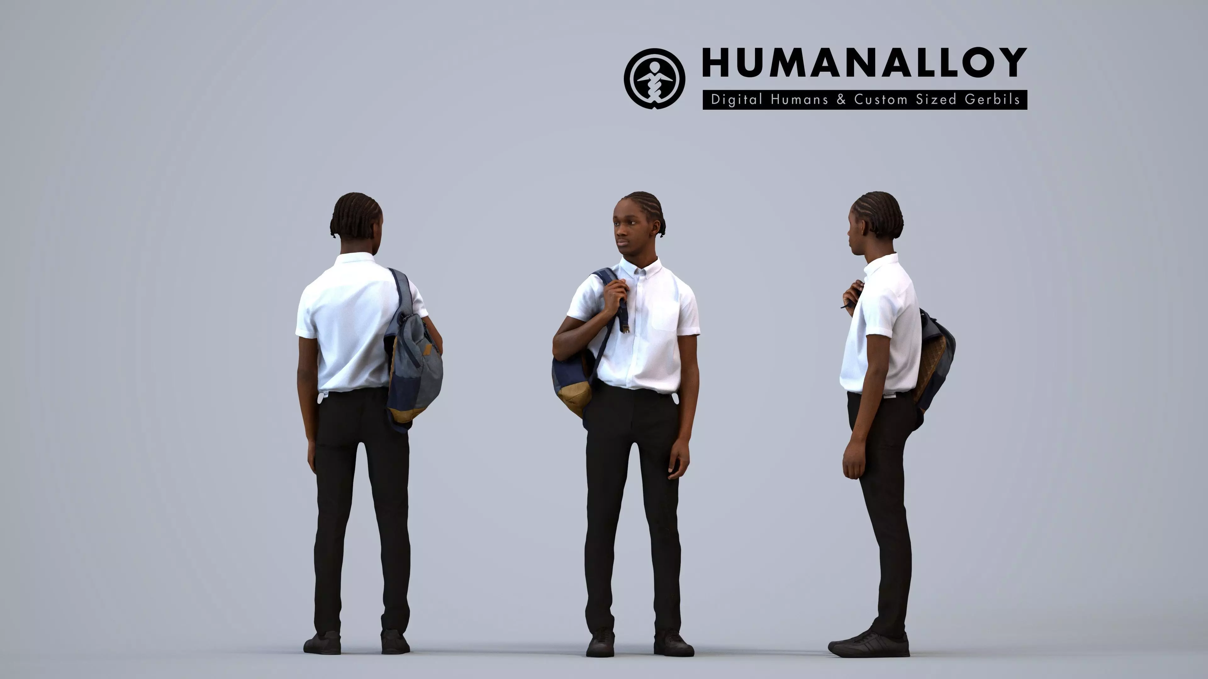 00591Jimmy008 - Teen Black male waiting at school entrance with 3D model