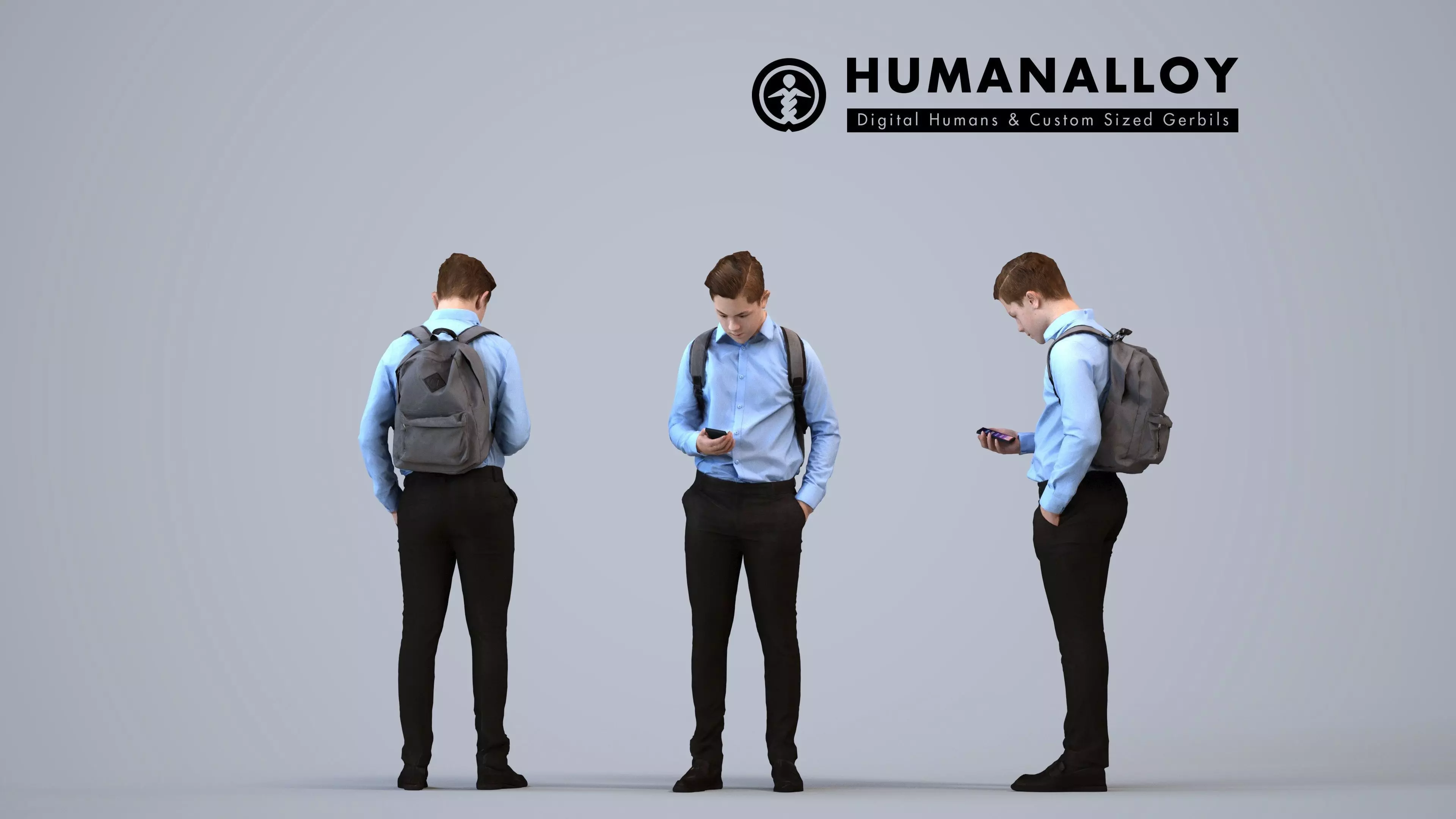 00592Kyle003 - Teen Caucasian male standing at school with 3D model