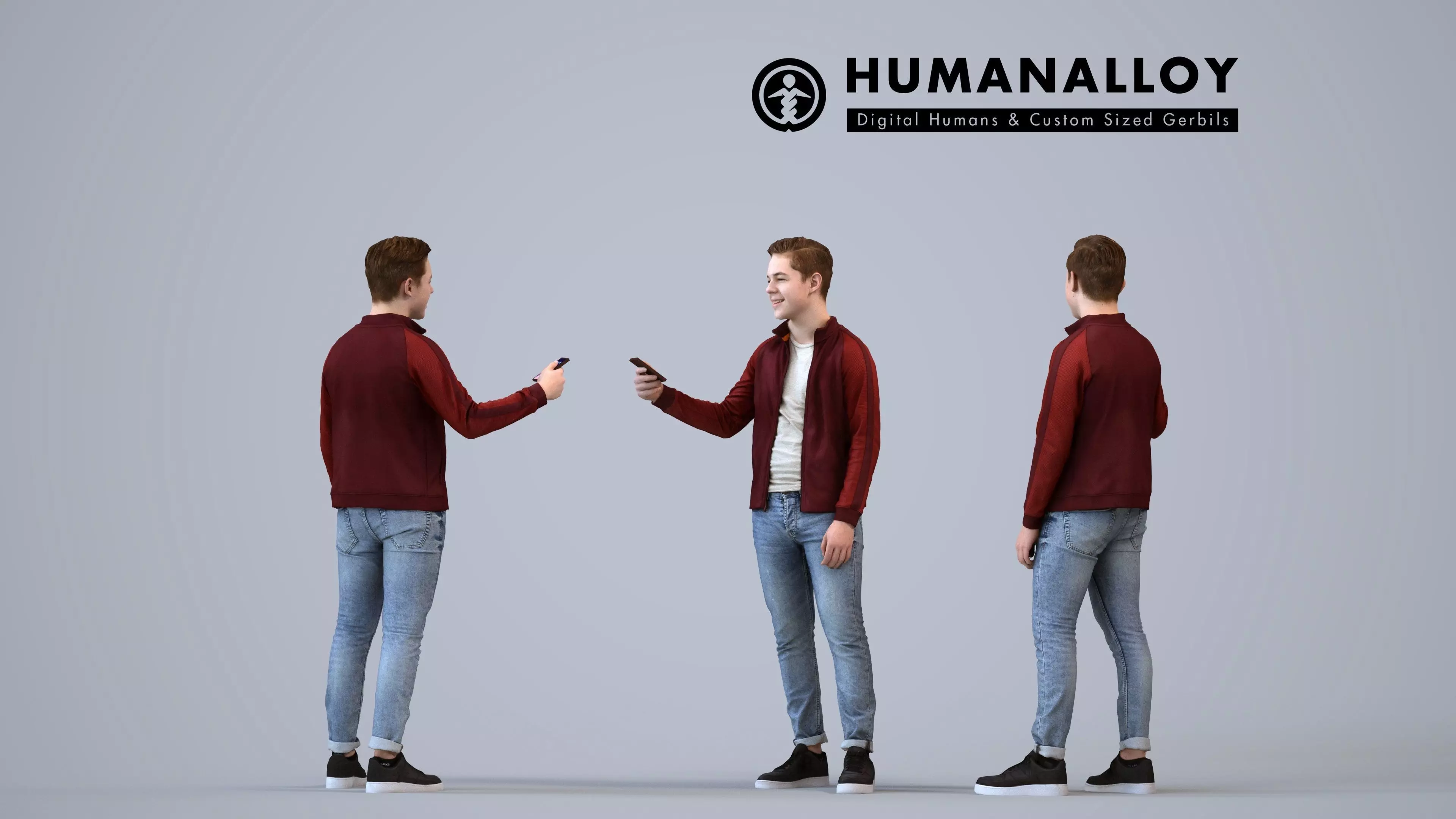 00594Kyle006 - Teen Caucasian male standing with smartphone in 3D model