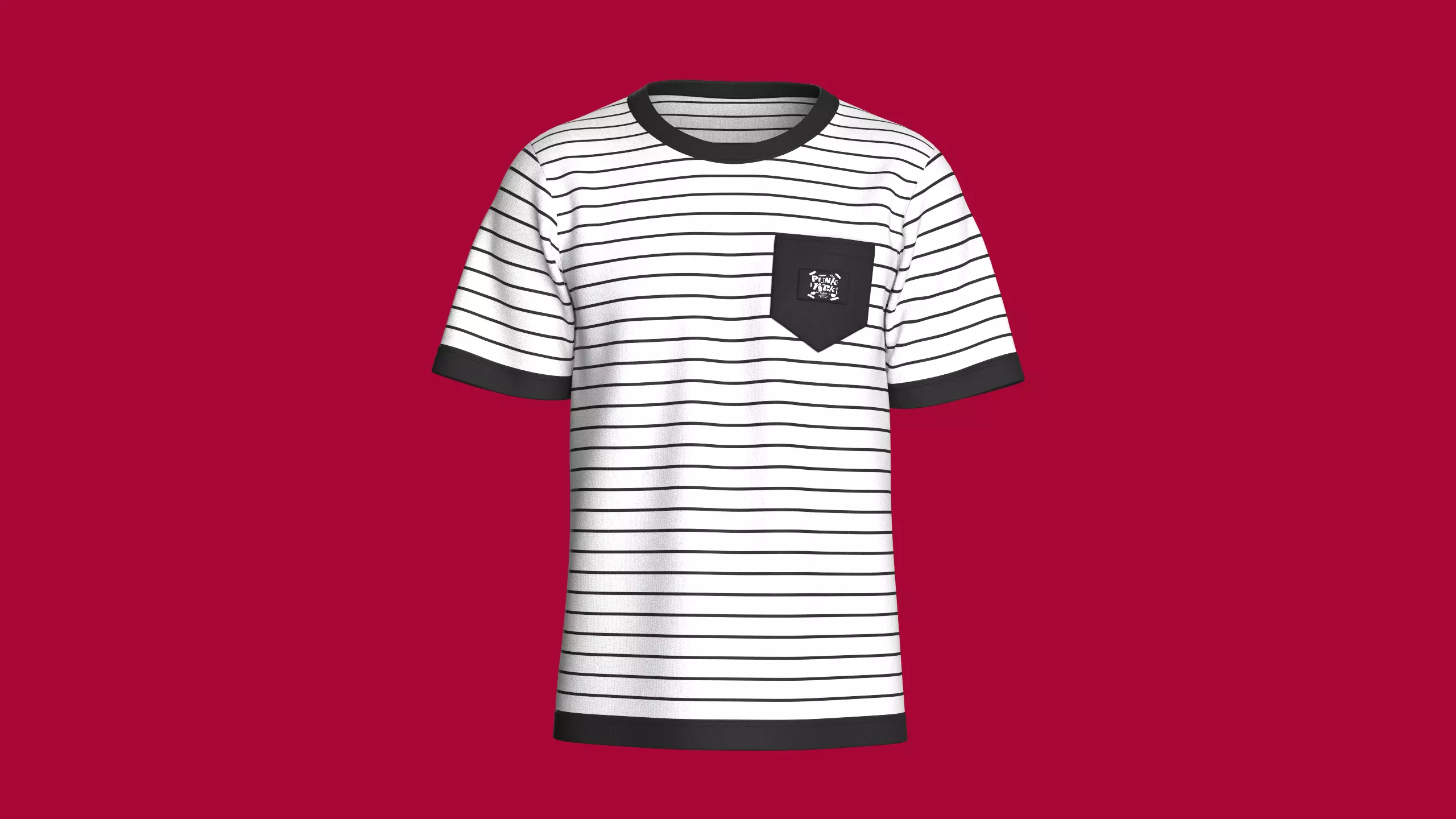 Men Striped T-Shirt With Pocket 3D model