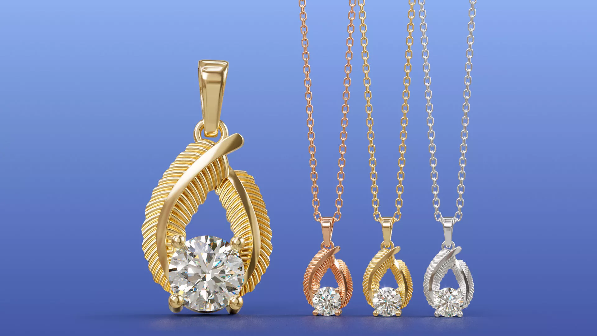 Leaf Twist Diamond Pendant Necklace 3D CAD Jewelry Design 3D print model