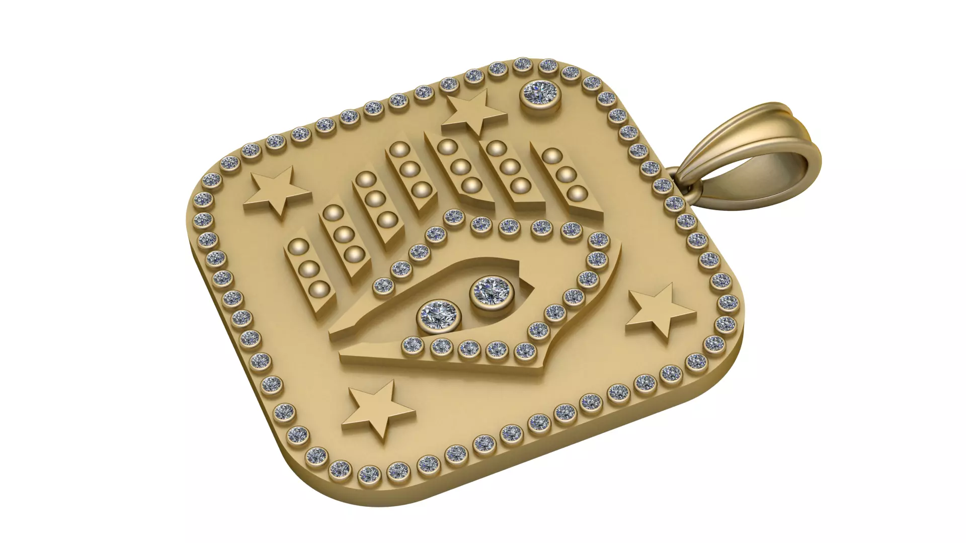 Celestial Evil Eye Talisman Diamond 14K Gold Square Pendant 3D print model