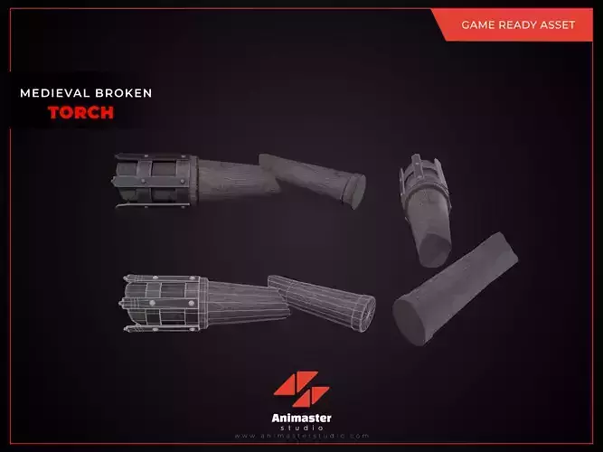 Broken Medieval Torch - Game Ready