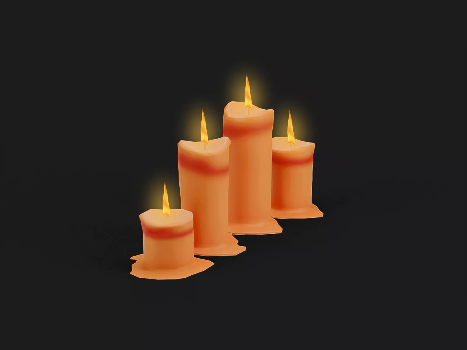 Melted Wax Candle Set Low-poly 3D model