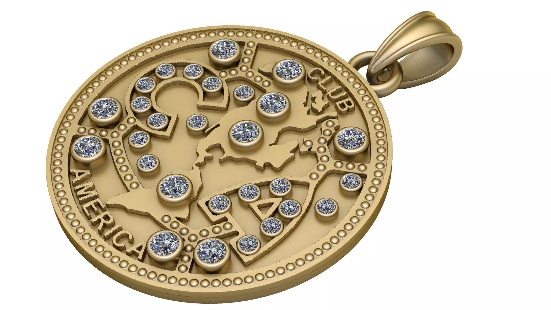 Artisan Map of America Diamond 14K Gold Club Medallion Pendant 3D print model