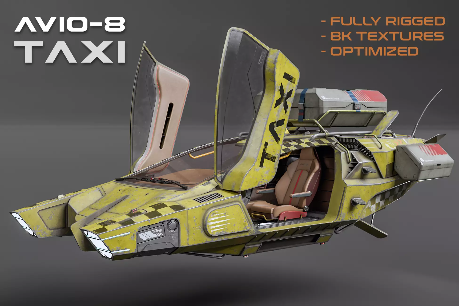 AVIO-8 Cyberpunk Hover Taxi Low-poly 3D model
