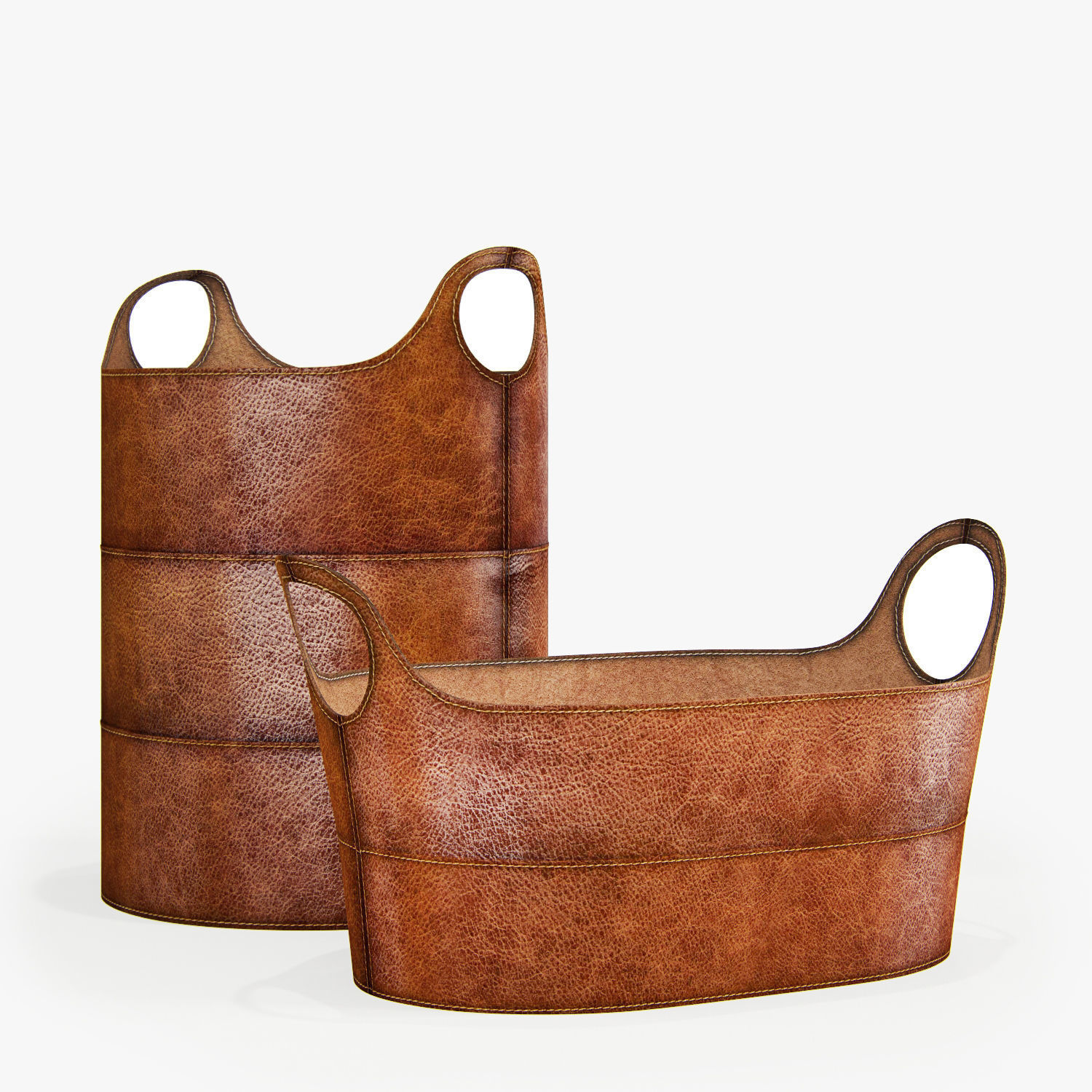 pottery barn hayes leather storage basket 3D model CGTrader