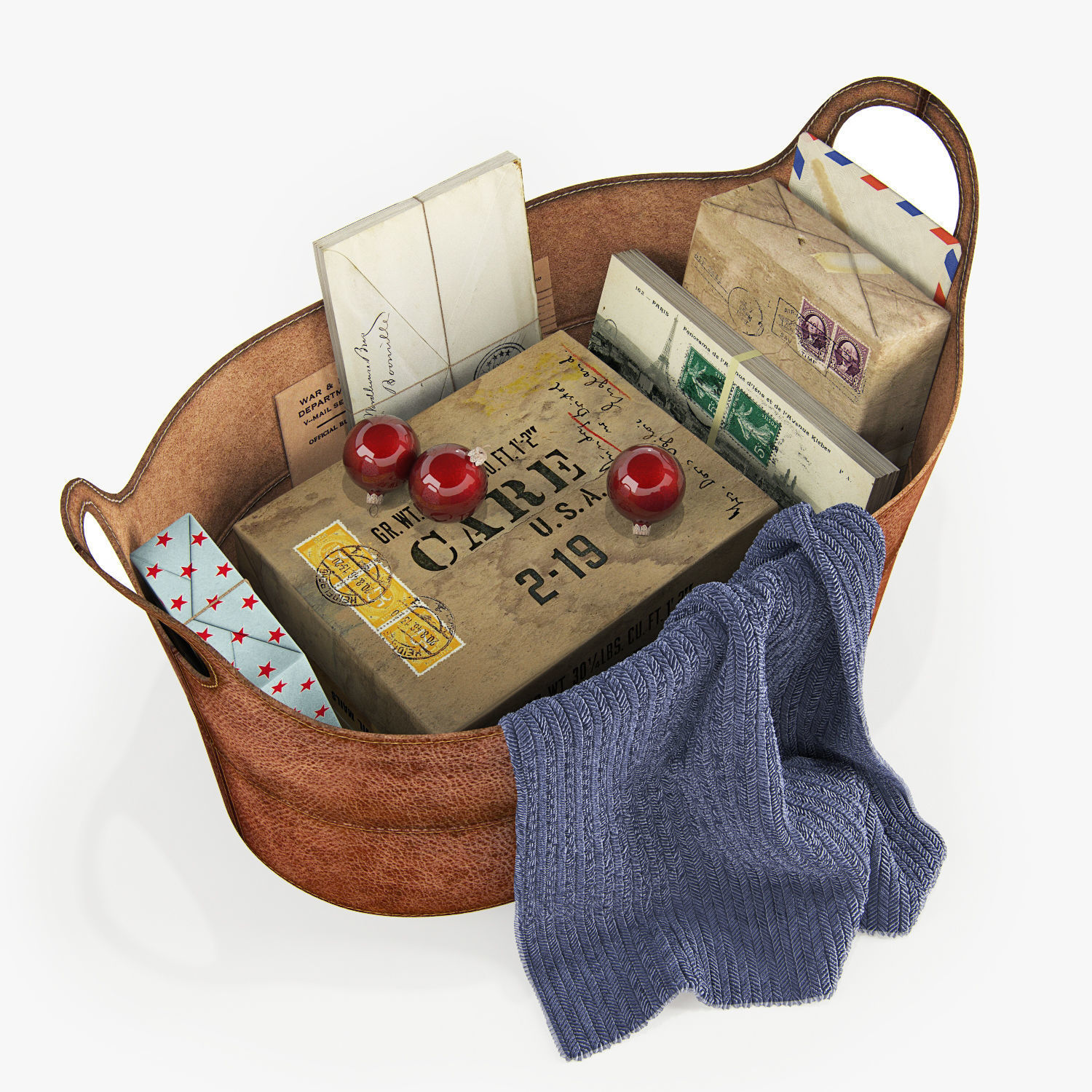 pottery barn hayes leather storage basket 3D model CGTrader