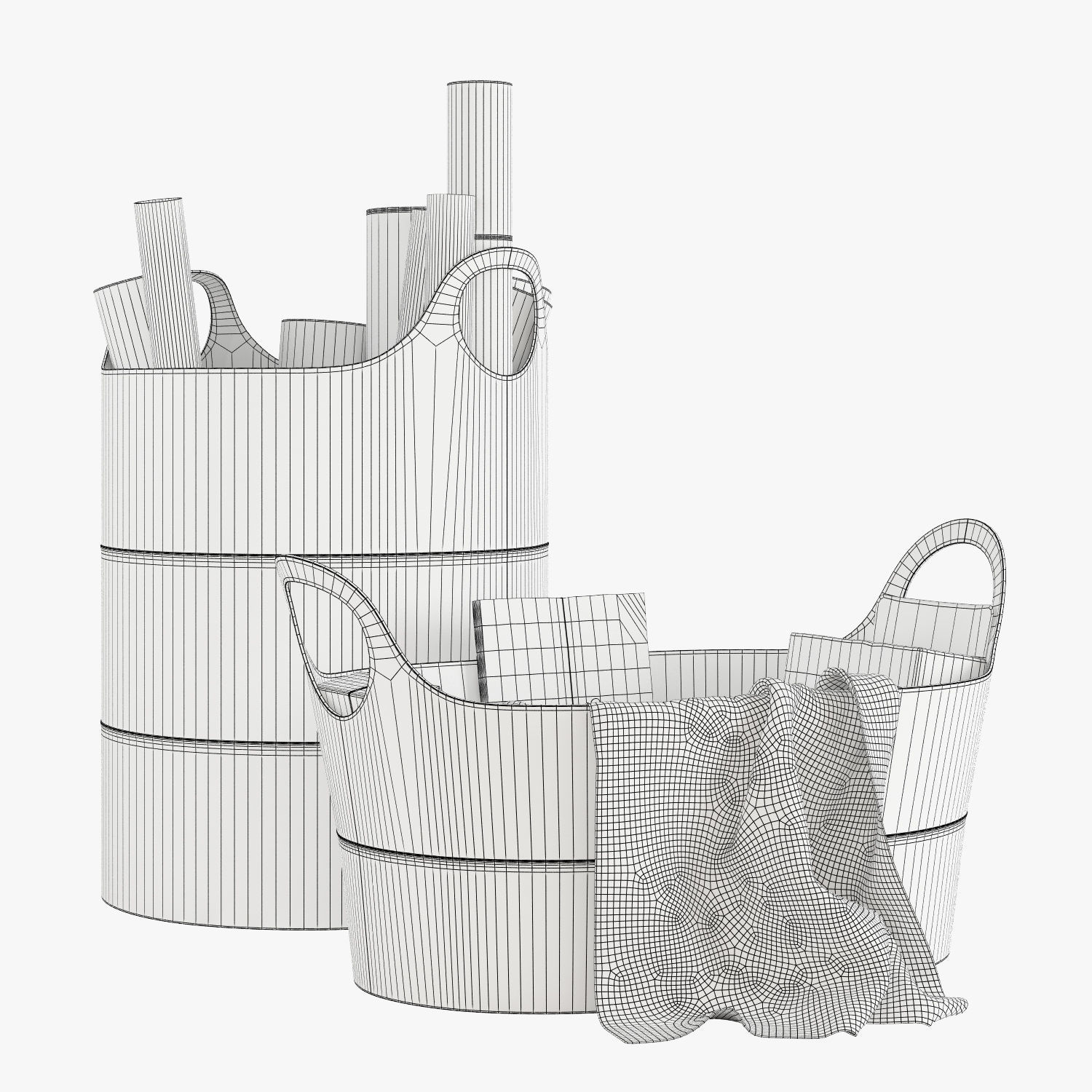 pottery barn hayes leather storage basket 3D model CGTrader