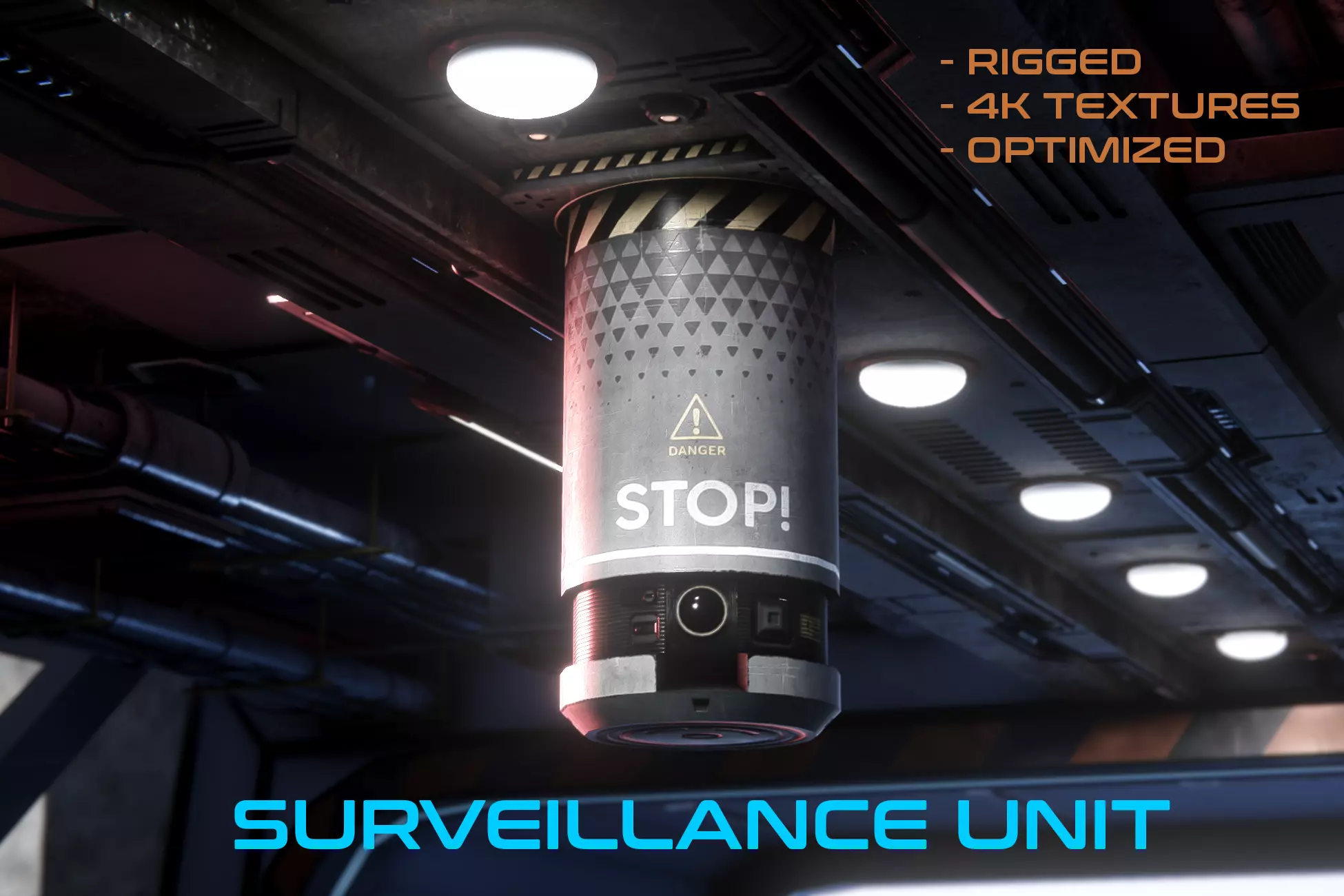 Sci-Fi Surveillance Unit - Security Camera - rigged Low-poly 3D model
